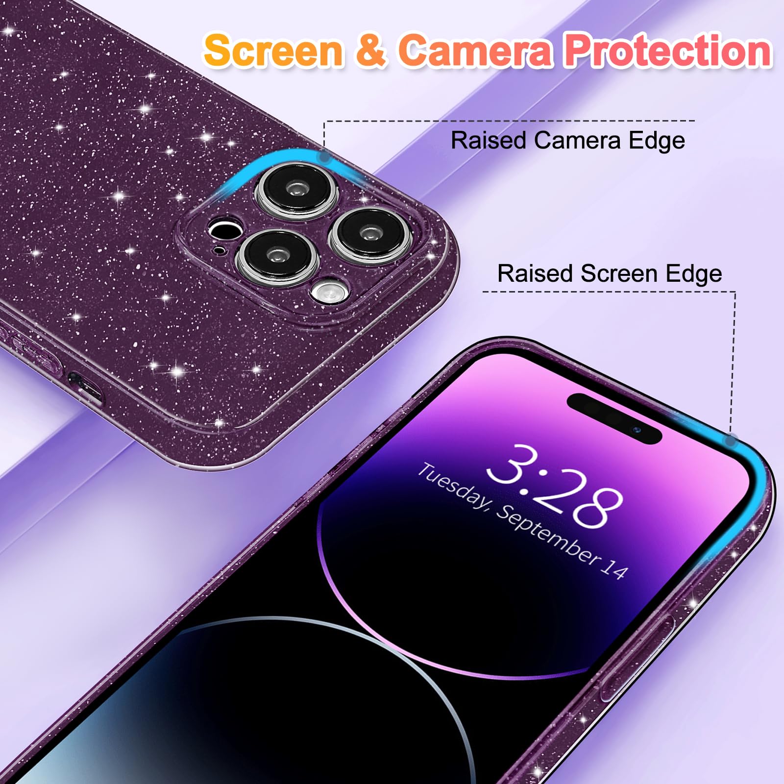 Hython Case For Iphone 14 Pro Case Glitter Cute Sparkly Shiny Bling Sparkle Phone Cases 6.1'', Thin Slim Fit Soft Tpu Bumper Sho