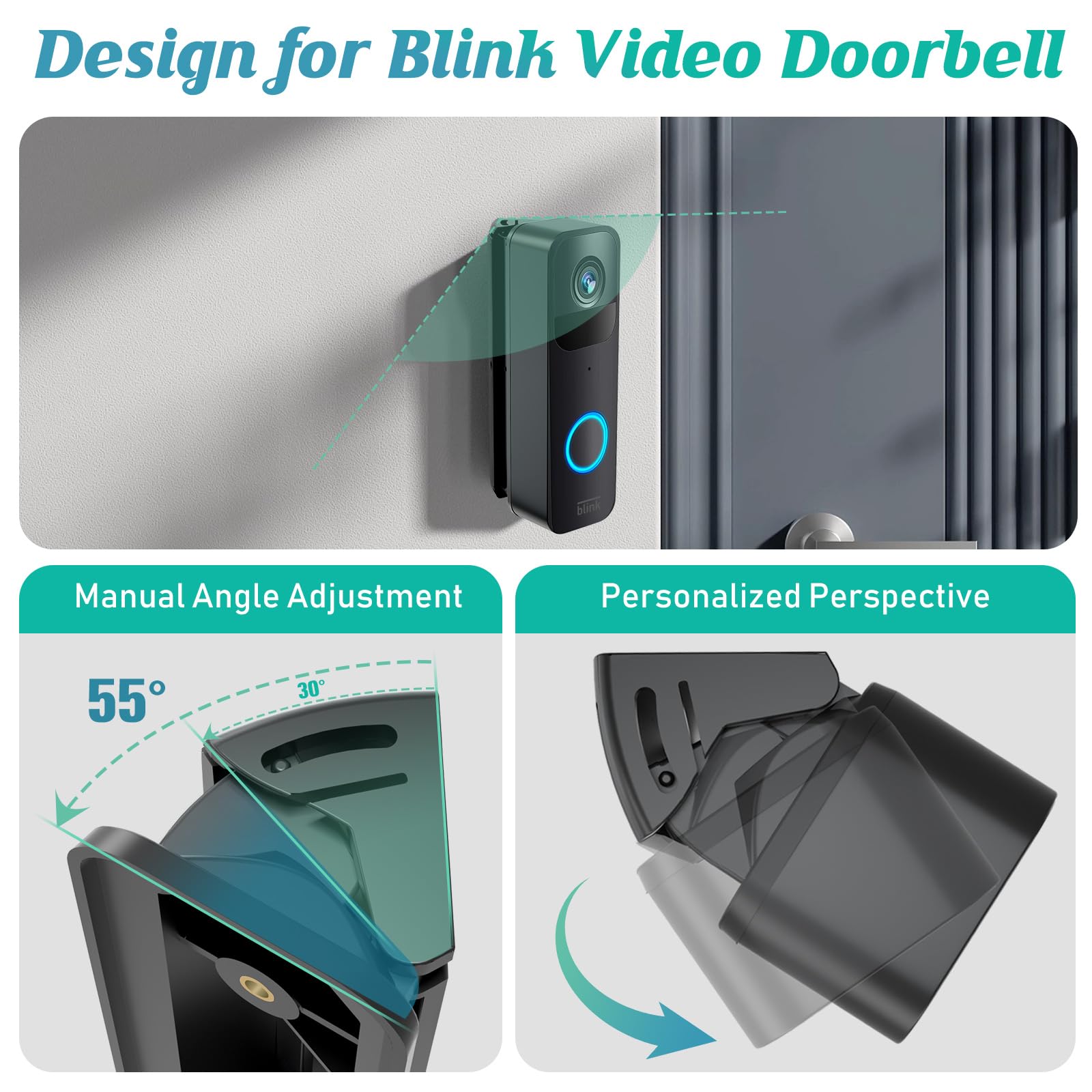 Sibada Blink Doorbell Angle Mount, Adjustable 30 To 55 Degrees Corner Mount, Angled Mounting Bracket Wedge Kit For Blink Video D