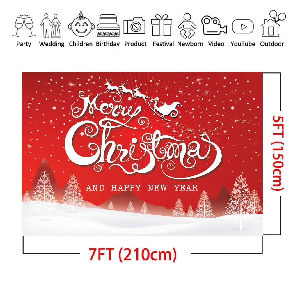 Lywygg 7X5Ft Merry Christmas Backdrops For Photography Snowflake Microfiber Photo Background Red Photo Happy New Year Booth Back
