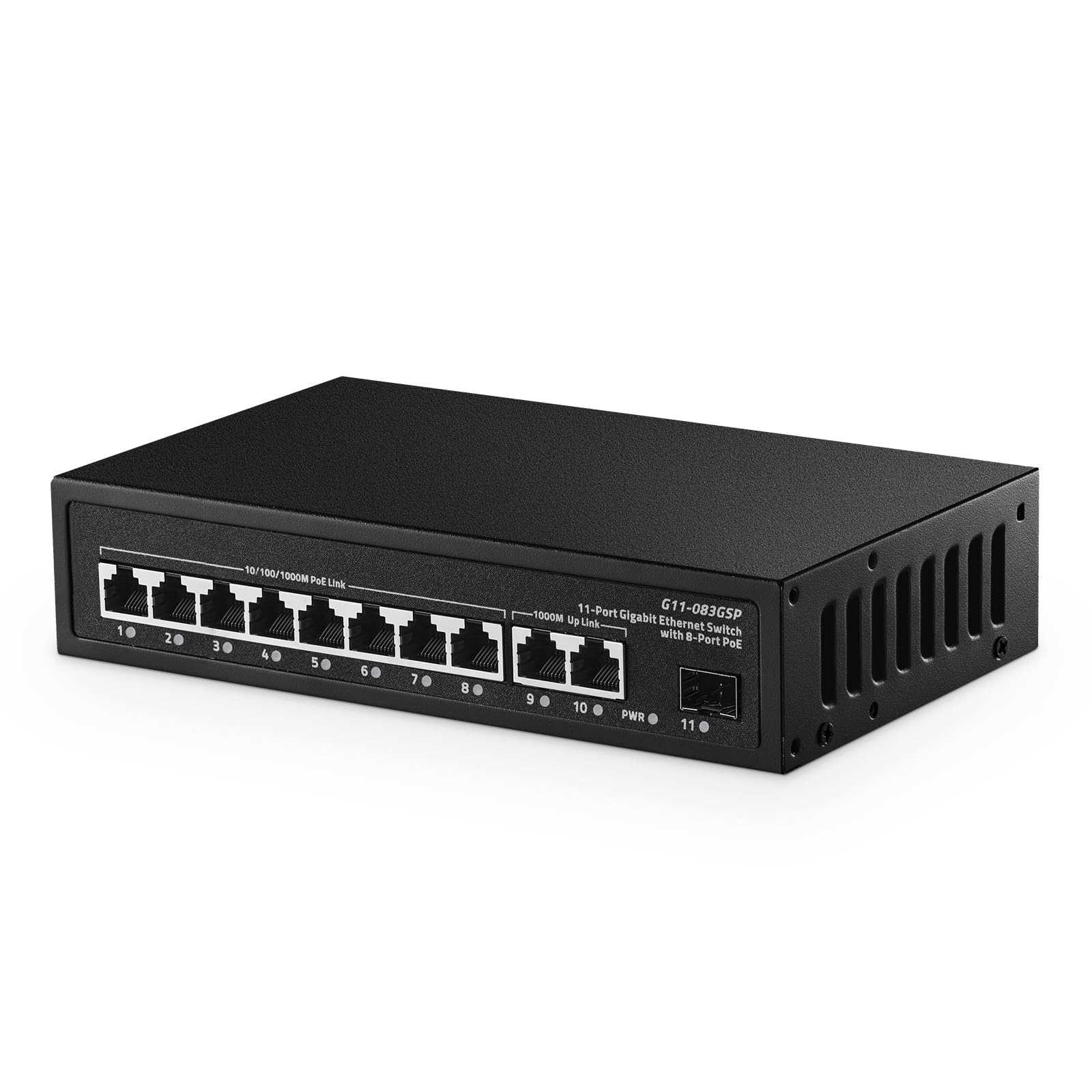 Binardat 11 Port Gigabit Poe Switch, 8 Poe+ Ports 1000Mbps, 2 Gigabit Uplink, 1 Gigabit Sfp, Ieee802.3Af/At, 135W Power Supply,