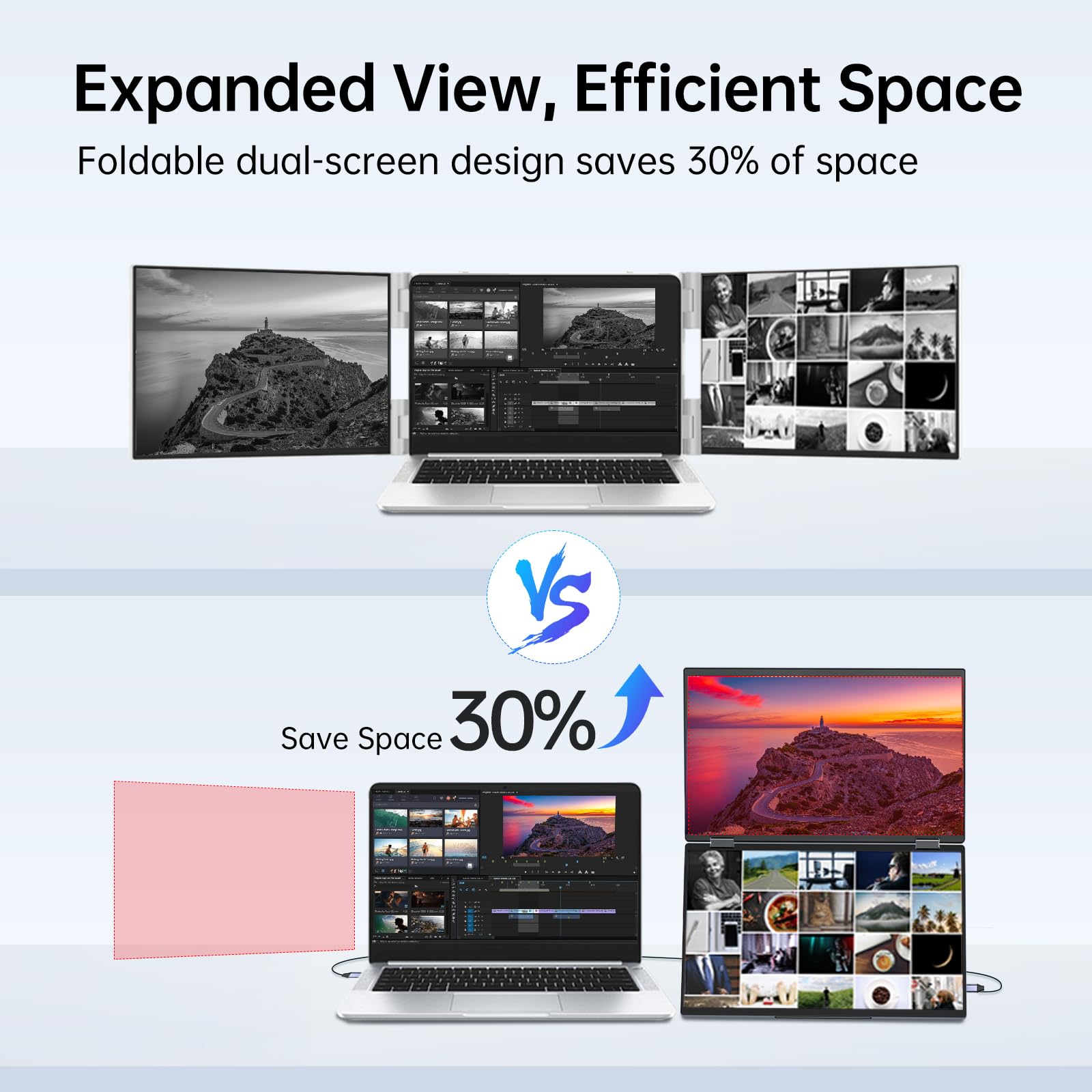 Innoview Laptop Screen Extender 15.6'' Dual Monitors Stacked Folding Triple Monitor (Wins/Mac) 1080P Triple Portable Monitor For