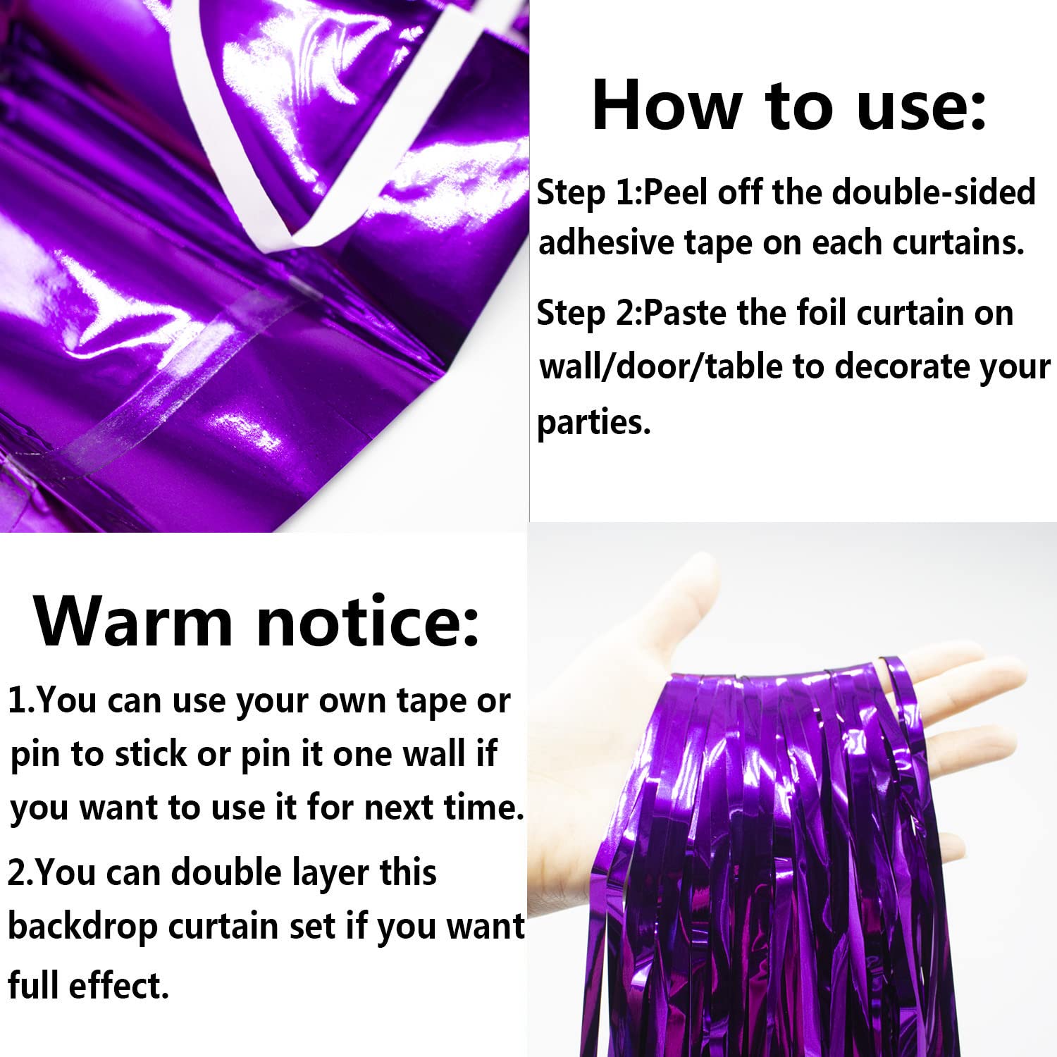 Purple Backdrop Curtains For Party Supplies   6.5X6.5 Ft, Pack Of 2 | Lilf Foil Fringe Curtain Streamers Tinsel Backdrop For Bir