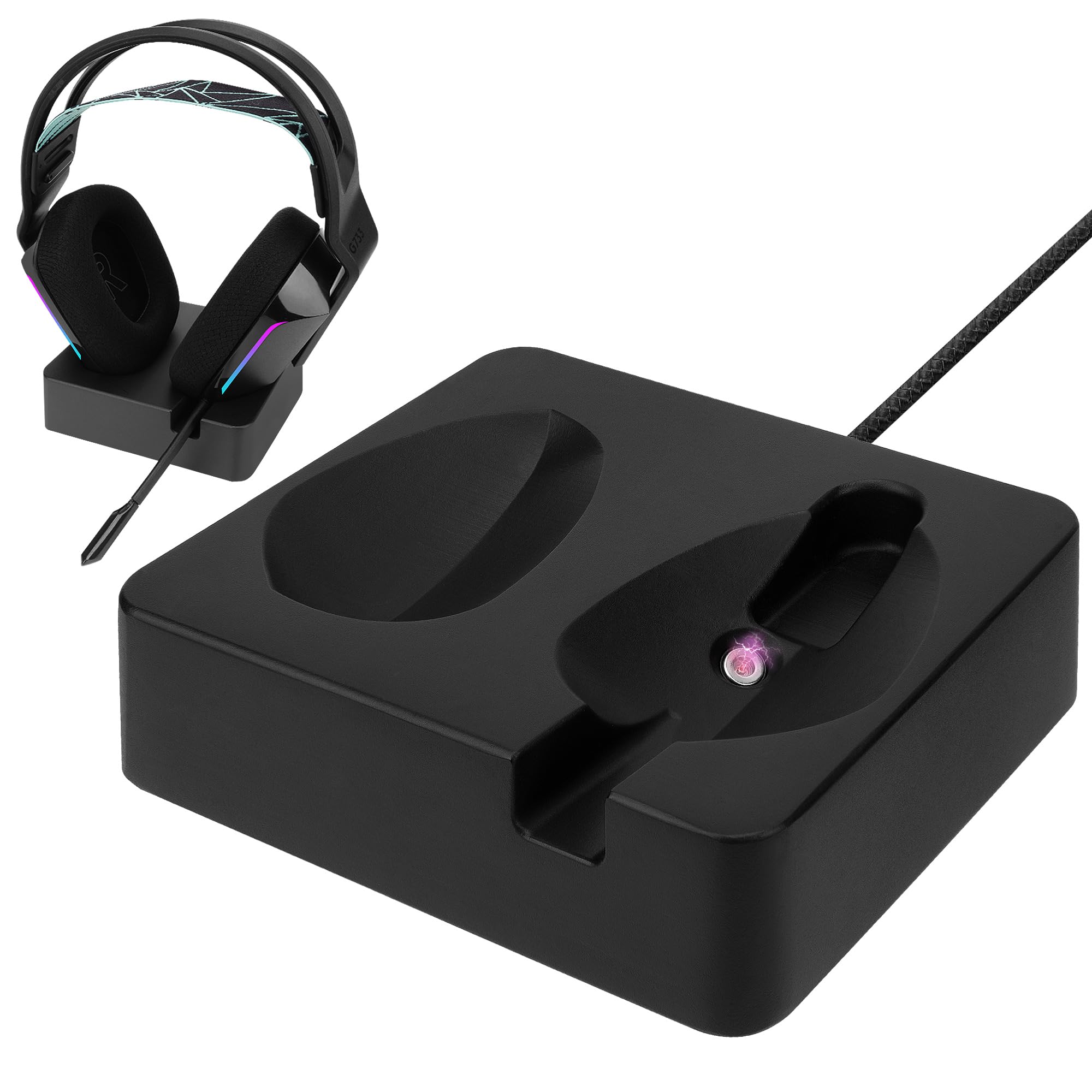 GEEKRIA Headphones Charging Stand for Logitech G733 Lightspeed Wireless Gaming Headset, 3D Printed Resin Magnetic Dock, Gaming H
