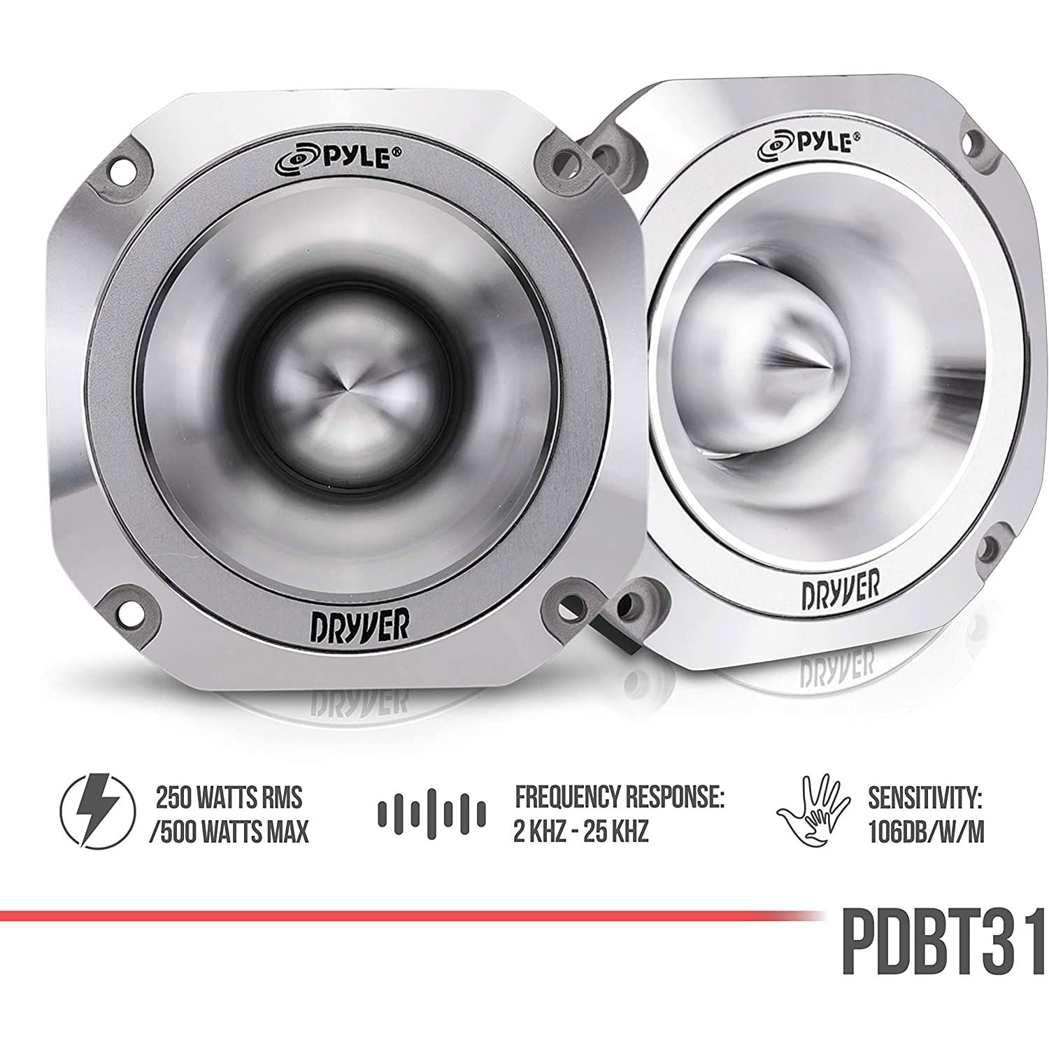 1.5    Audio Car Tweeter Speaker   Aluminum Die Cast Frame, 500 Watt Peak, 2 Khz   25 Khz Frequency Response, 4 Ohm, Heavy Duty