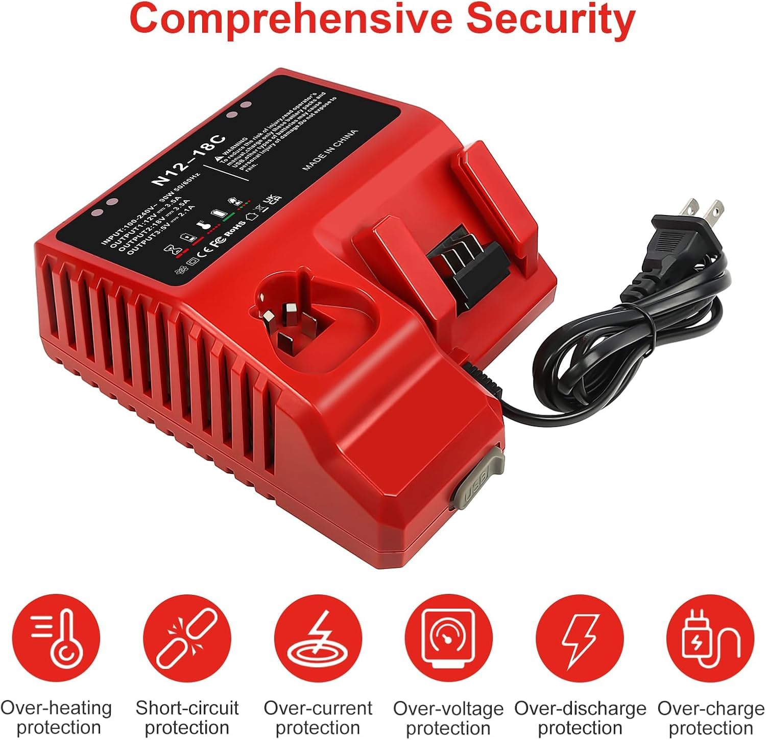 M18 & M12 Battery Charger Replacement For Milwaukee 12V-18V Battery 48-11-2420 48-11-2440 48-11-1815 48-11-1820 48-11-1840 48-11