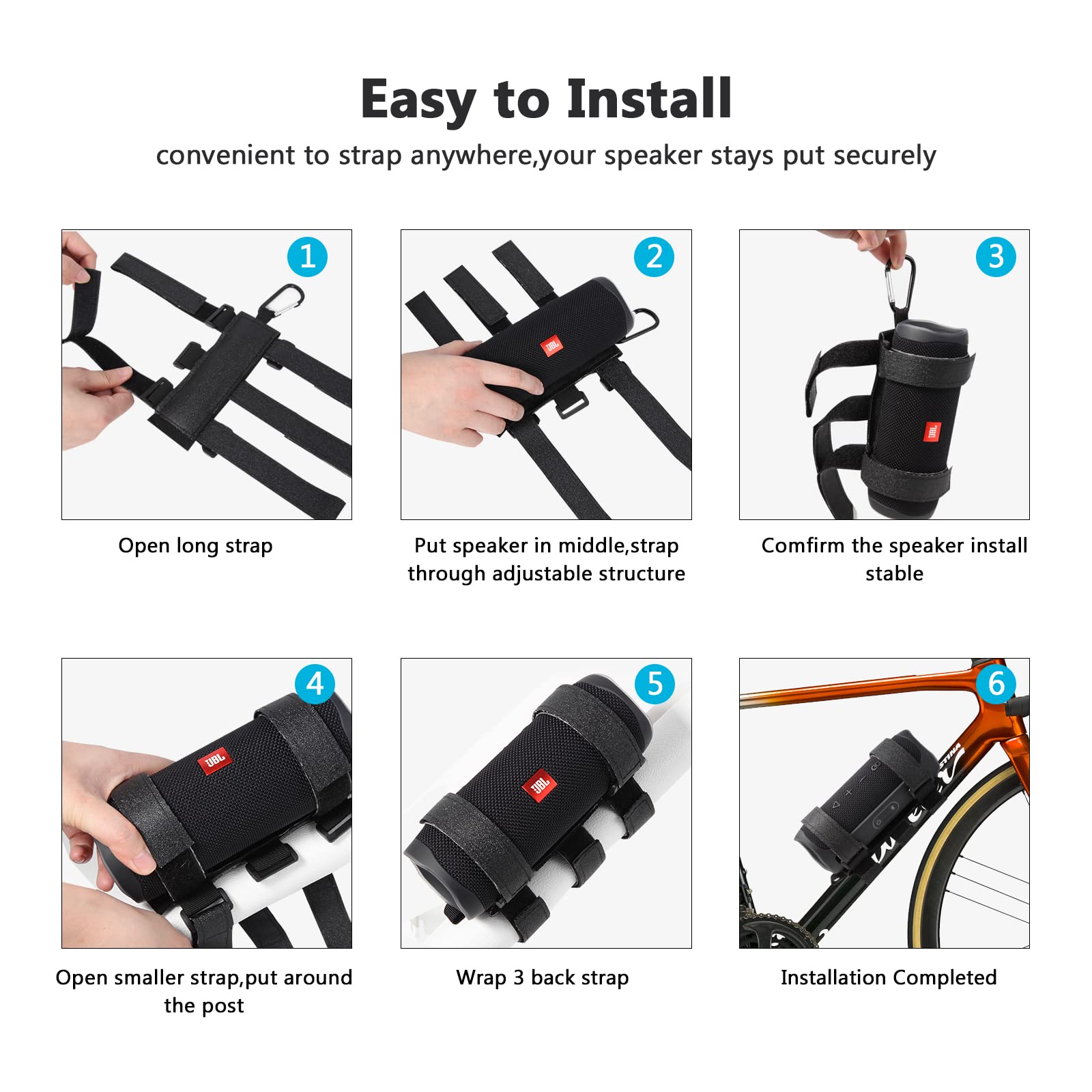 Caudblor Portable Speaker Mount For Bike/Golf Cart Railing/Boat, Adjustable Outdoor Wireless Speaker Strap Holder Accessory,Fit