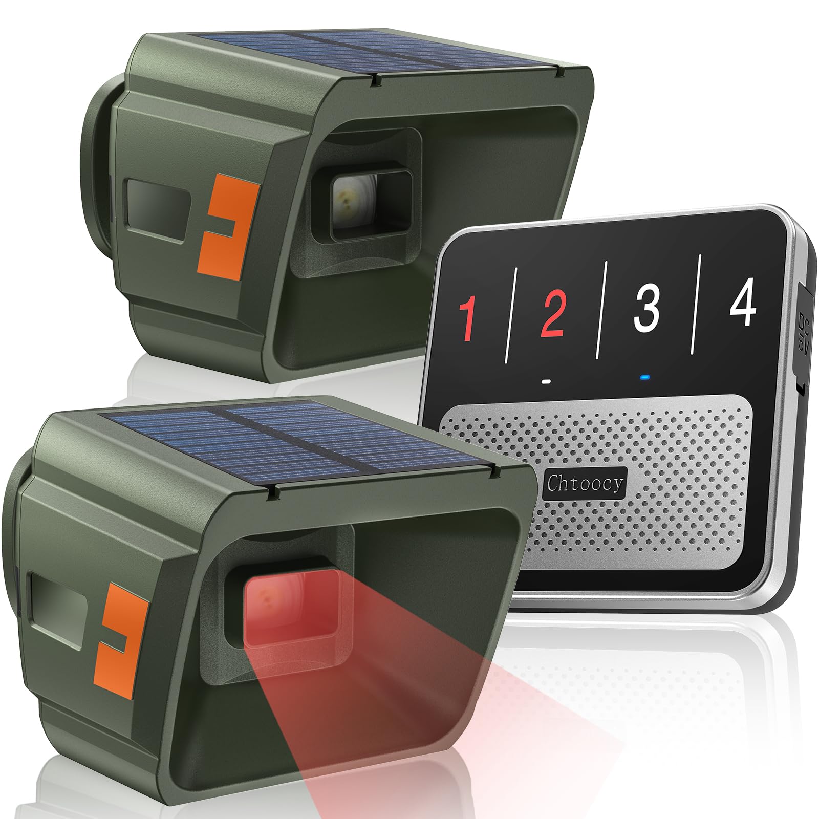 Chtoocy Solar Driveway Alarm Wireless Outside 1/2 Mile Range, Outdoor Motion Sensor & Detector Driveway Alert System With Different Music For Alarm/Weatherproof/Mute Mode(2 Sensor + 1 Receiver)