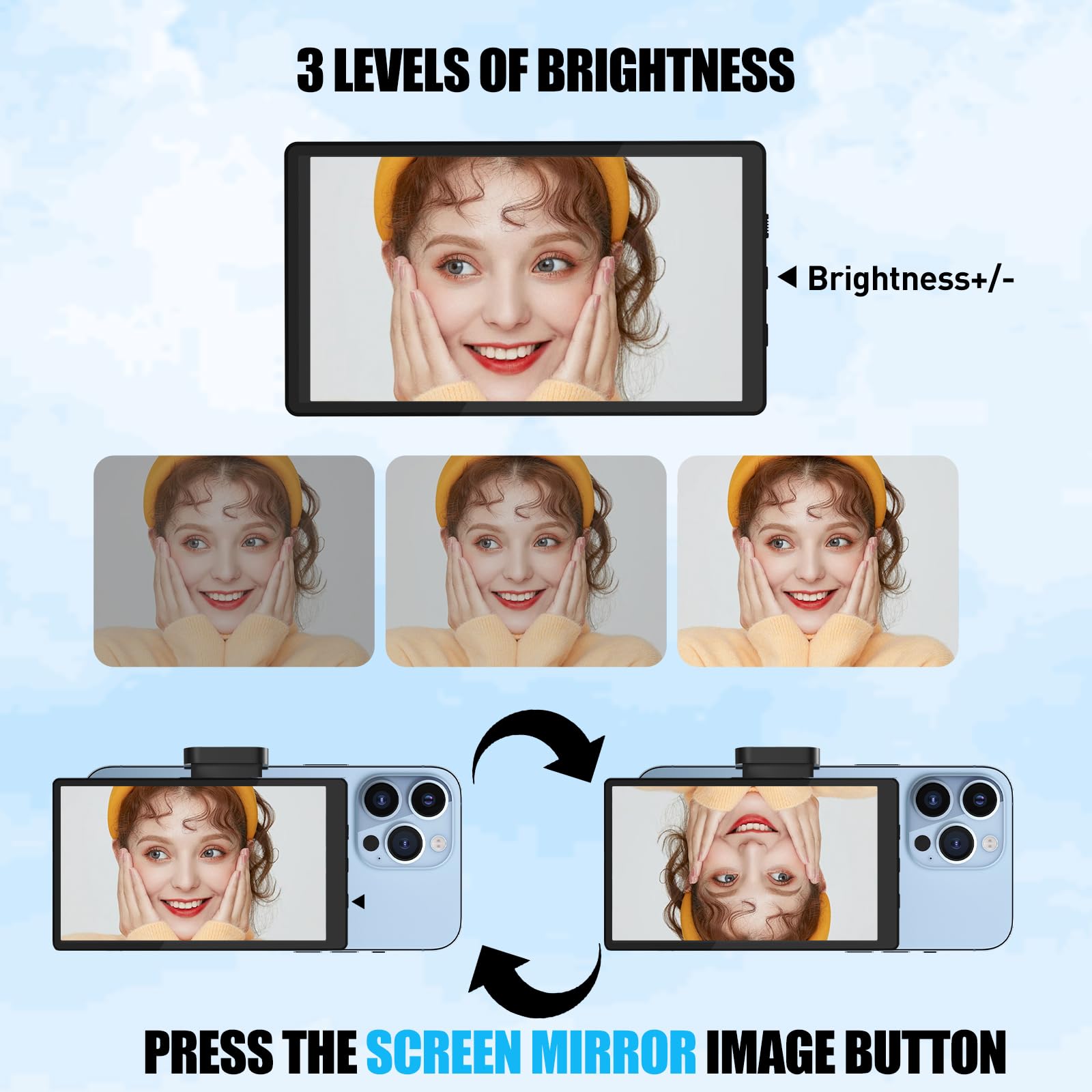 Usberg 5'' Magnetic Vlog Selfie Monitor Screen For Iphone - Back Camera Monitor W/Bluetooth Remote, Low Latency Hd Display, Scre