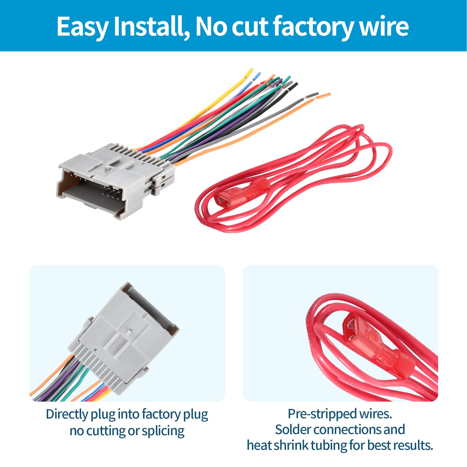 Red Wolf Radio Wring Harness Male Female Plug Fit For 2003 2007 Gmc Chevy Silverado, 2005 2009 Buick Lacrosse Install Aftermarke