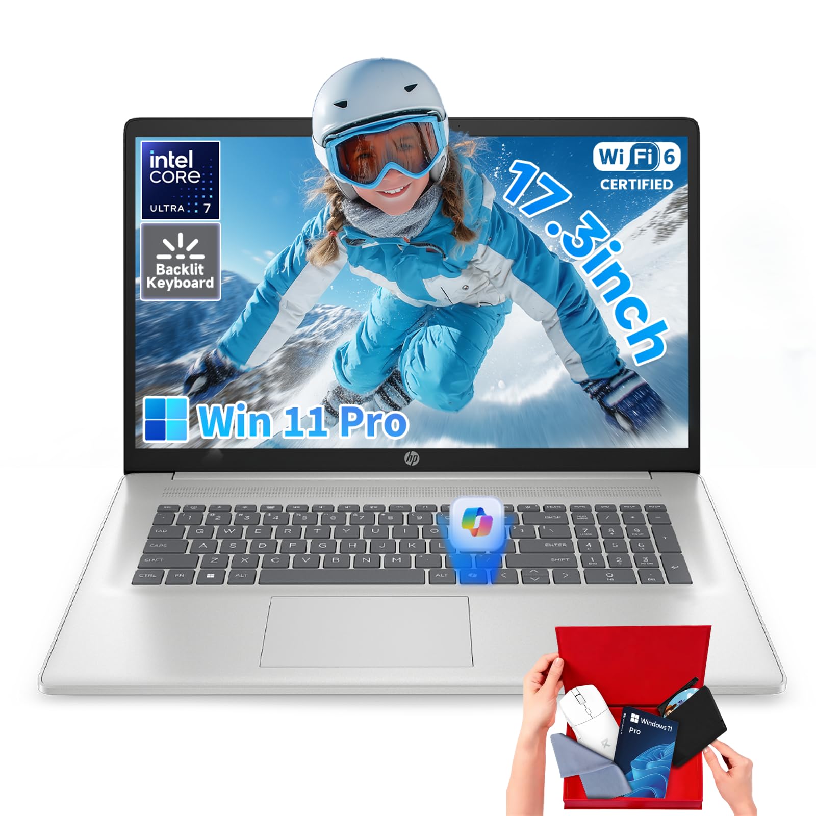 HP 17.3 Touchscreen Laptop Computer - Intel 12-Core Ultra 7 255U, 32GB DDR5, 1TB SSD, Windows 11 Pro, Wi-Fi 6, BT 5.4, Built-in
