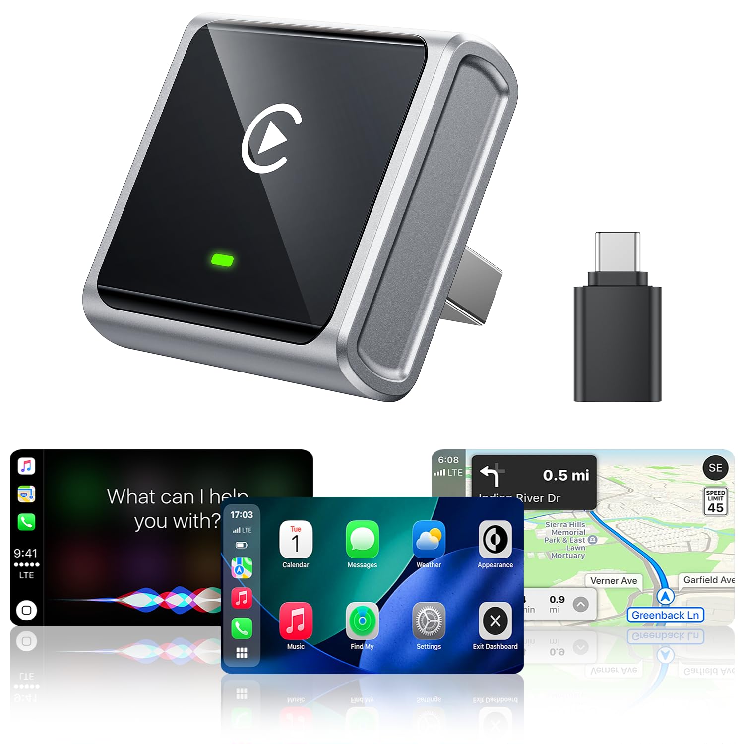 Mini Wireless CarPlay Adapter for iPhone Apple, Converts Factory Wired CarPlay to Wireless, Fast Auto Connect, Low Latency, Plug