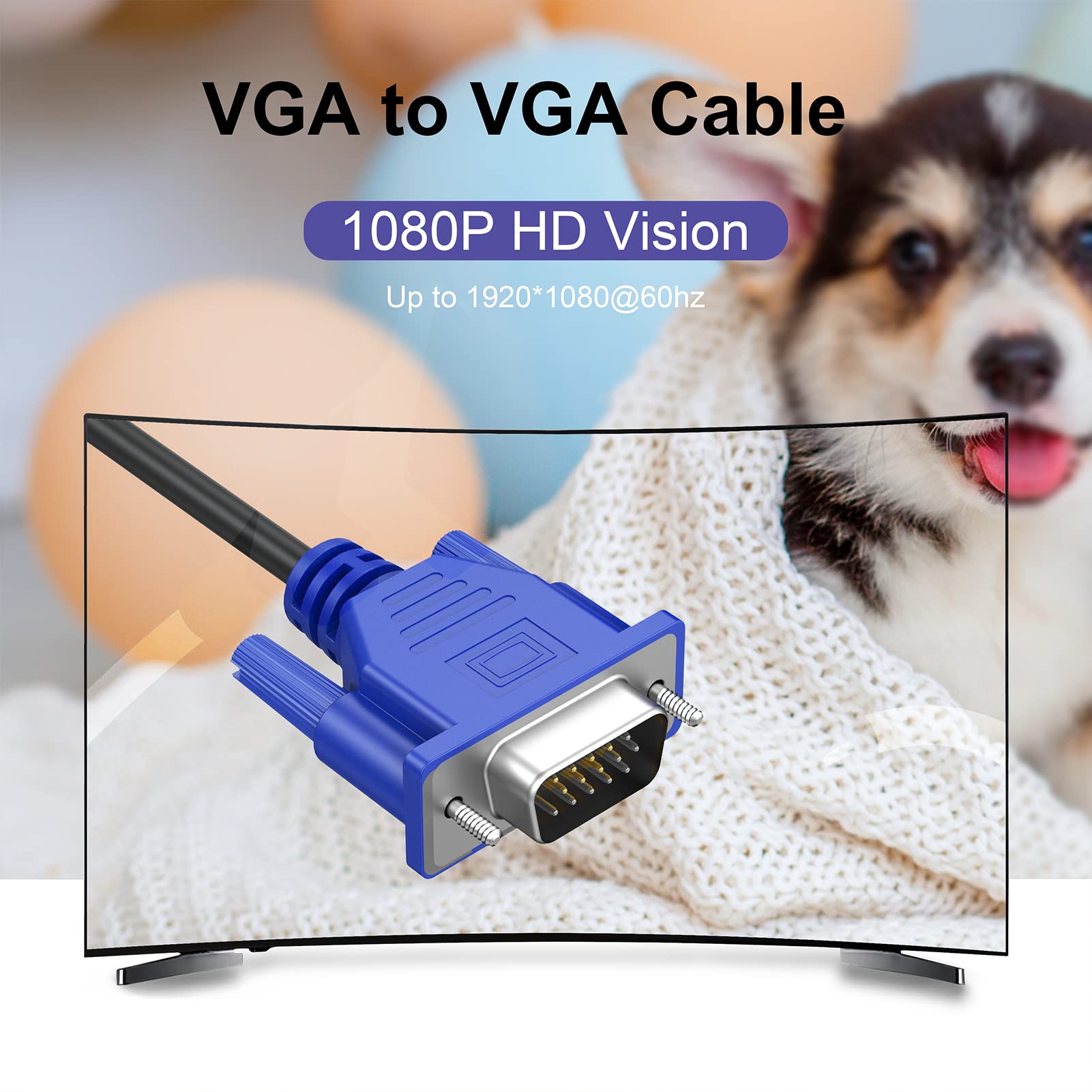 XiAyriky VGA Cable 10 Pack Male to Male 1080P Full HD Copper Blue 6FT