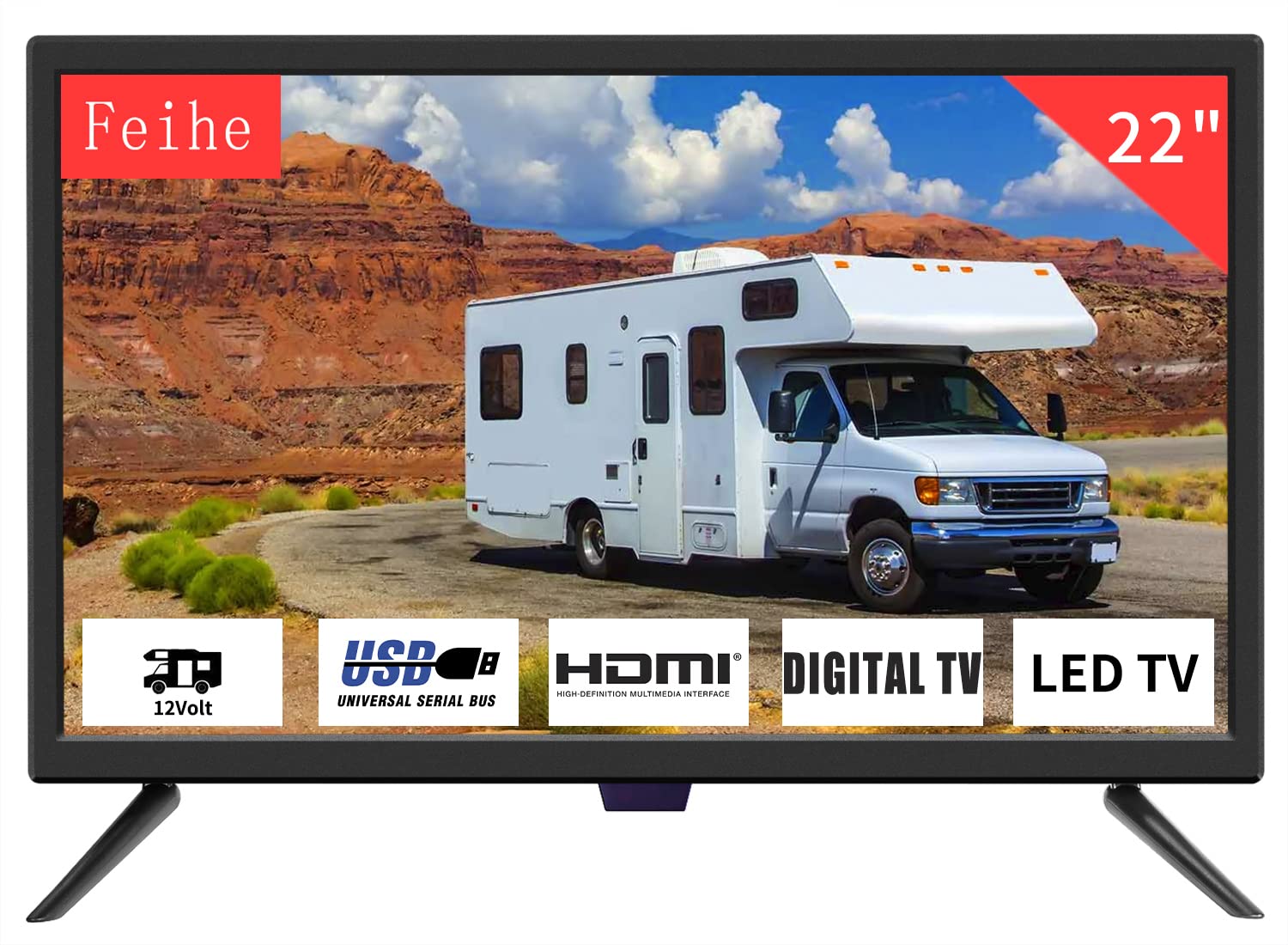 Feihe 22 Inch Tv, 1080P Led Widescreen Hdtv With Digital Atsc Tuners, Flat Screen Tv With Hdmi/Vga/Rca/Usb For Kitchen, Rv, Bedr