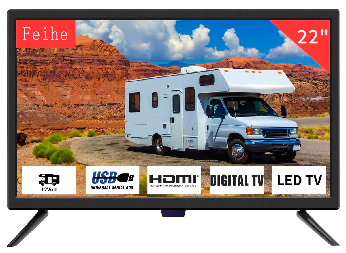 Feihe 22 Inch Tv, 1080P Led Widescreen Hdtv With Digital Atsc Tuners, Flat Screen Tv With Hdmi/Vga/Rca/Usb For Kitchen, Rv, Bedr