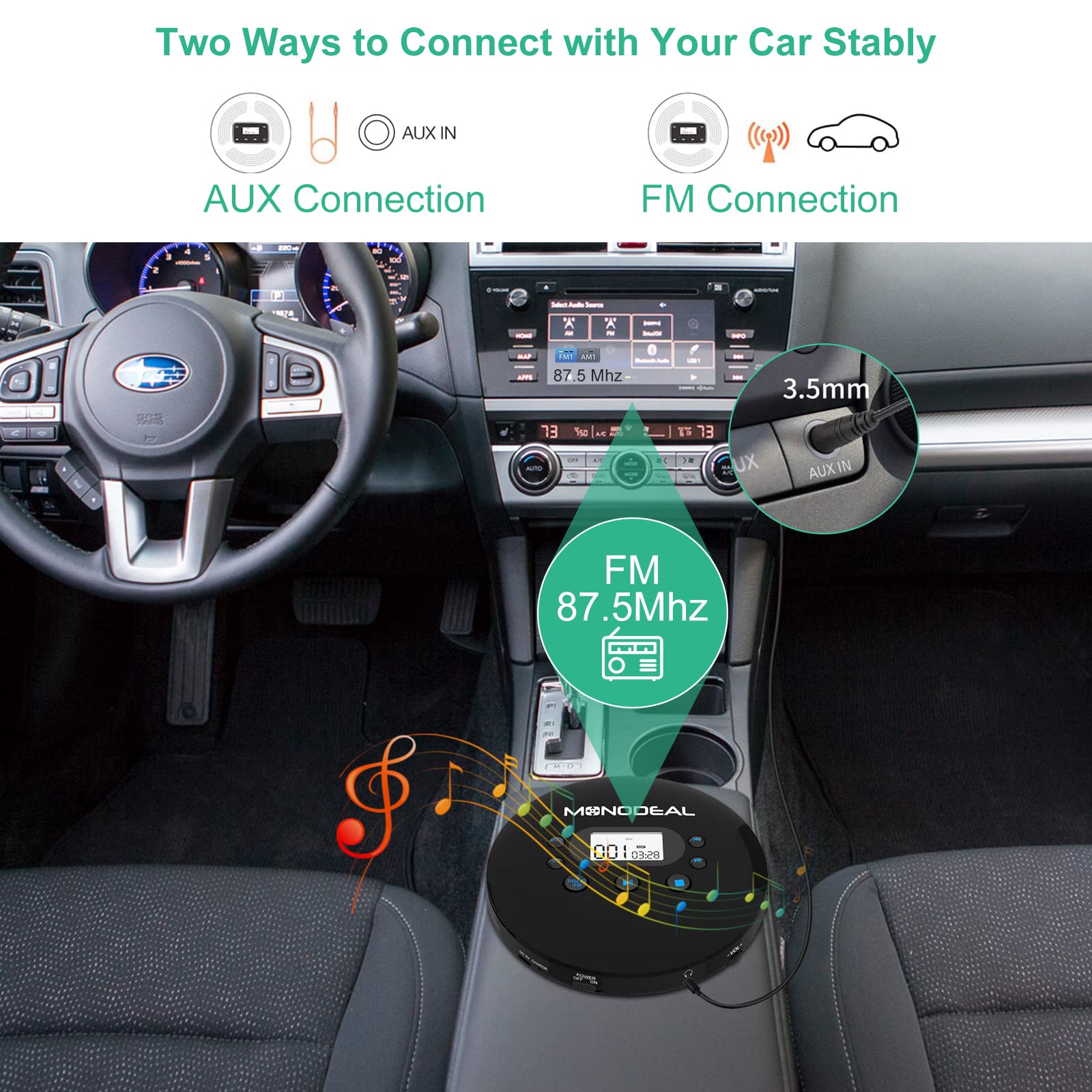 Cd Player Portable, Monodeal Portable Cd Player With Fm Transmitter, Rechargeable Cd Player For Car For Home Travel With Anti Skip Protection Compact Cd Player Walkman With Headphones