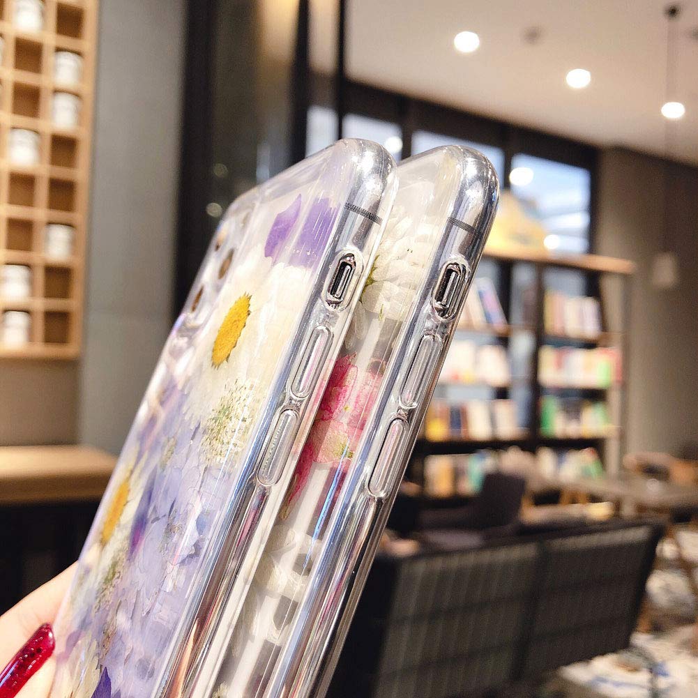 Abbery Designed For Iphone 11 Case Purple Flower Clear Design Cute For Women Girls Silicone Tpu Real Dried Pressed Floral Daisy