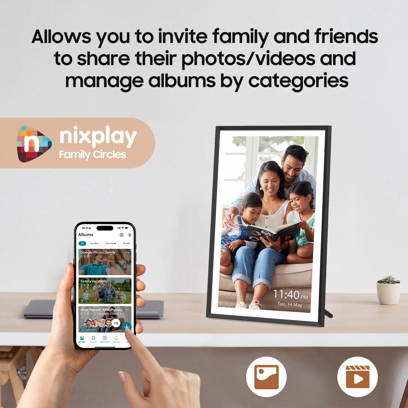 Nixplay Digital Picture Frame By Apolosign, 15.6 Inch Large Wifi Digital Photo Frame, Easy To Share Photos And Videos Via Nixpla