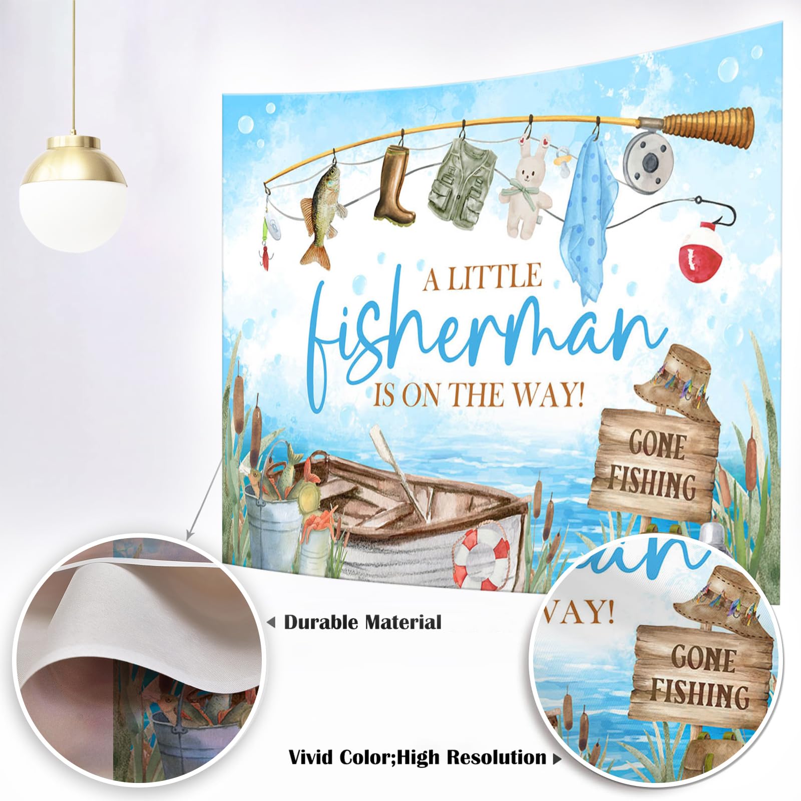 Mocsicka Fishing Baby Shower Backdrop A Little Fisherman Is On The Way Baby Shower Party Decoration Banner For Boy Gone Fishing