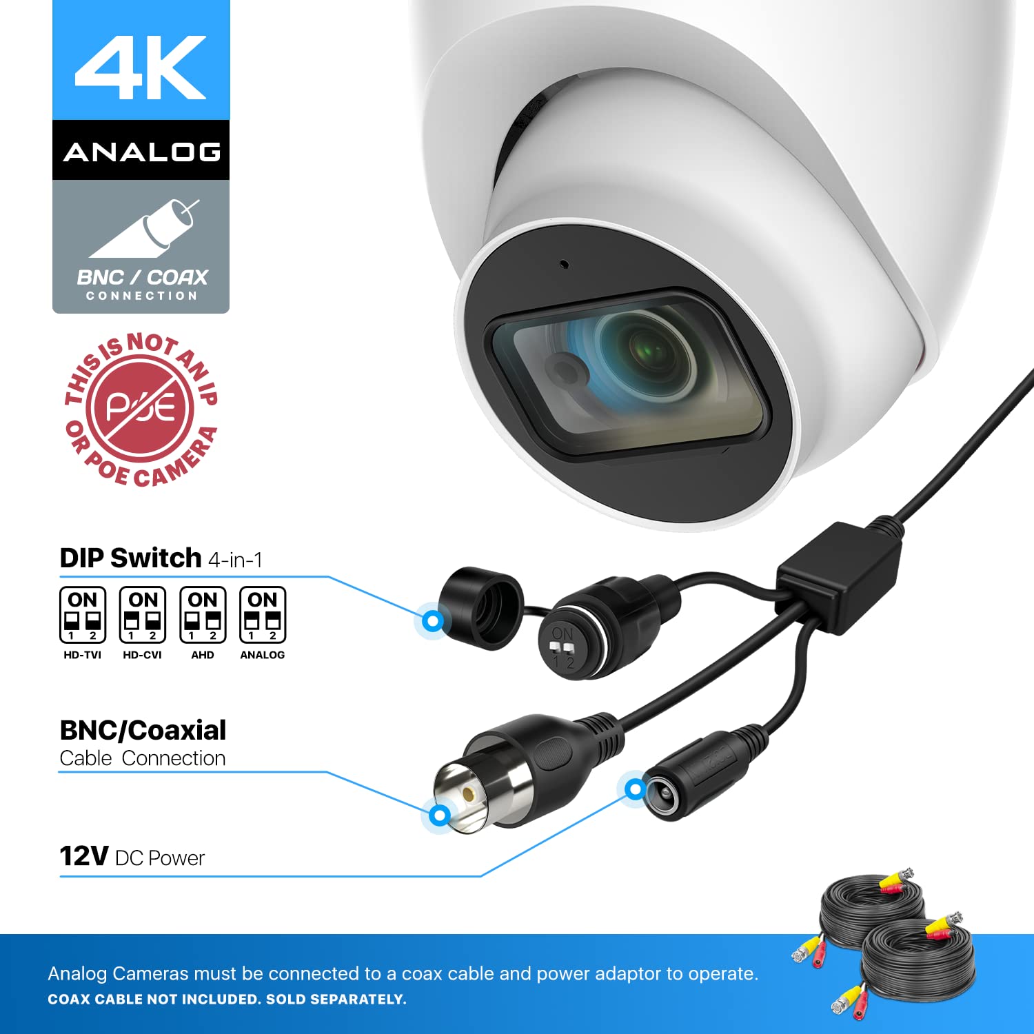 Amcrest Analog 4K Outdoor Security Camera, Turret 8Mp @15Fps Cctv Coax Bnc Camera, 65Ft Night Vision, 125 Angle, Built In Mic, W