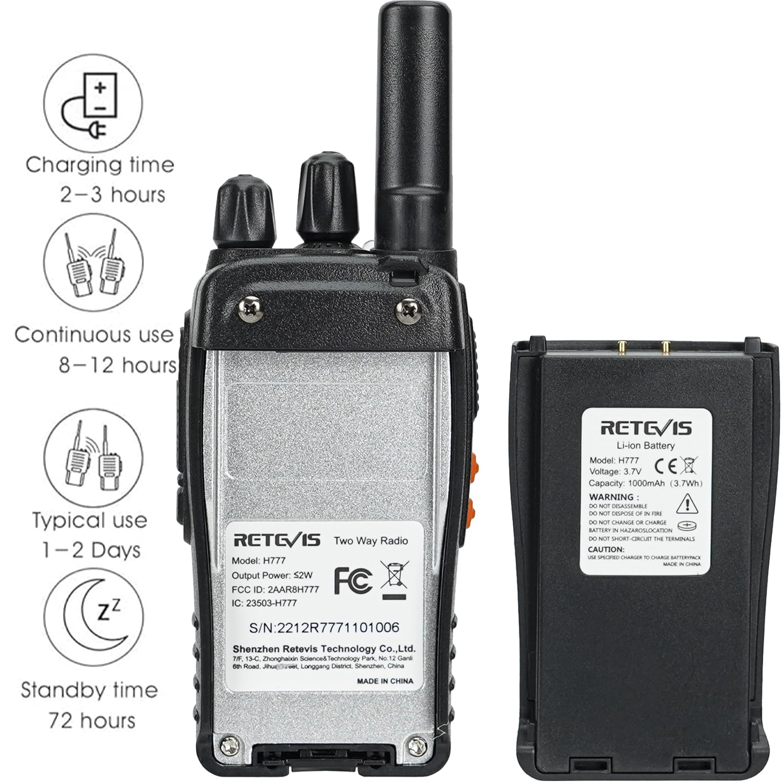 Retevis H 777 Walkie Talkies For Adults Long Range Hand Free Handheld Rechargeable Two Way Radio Business 2 Way Radios With Char