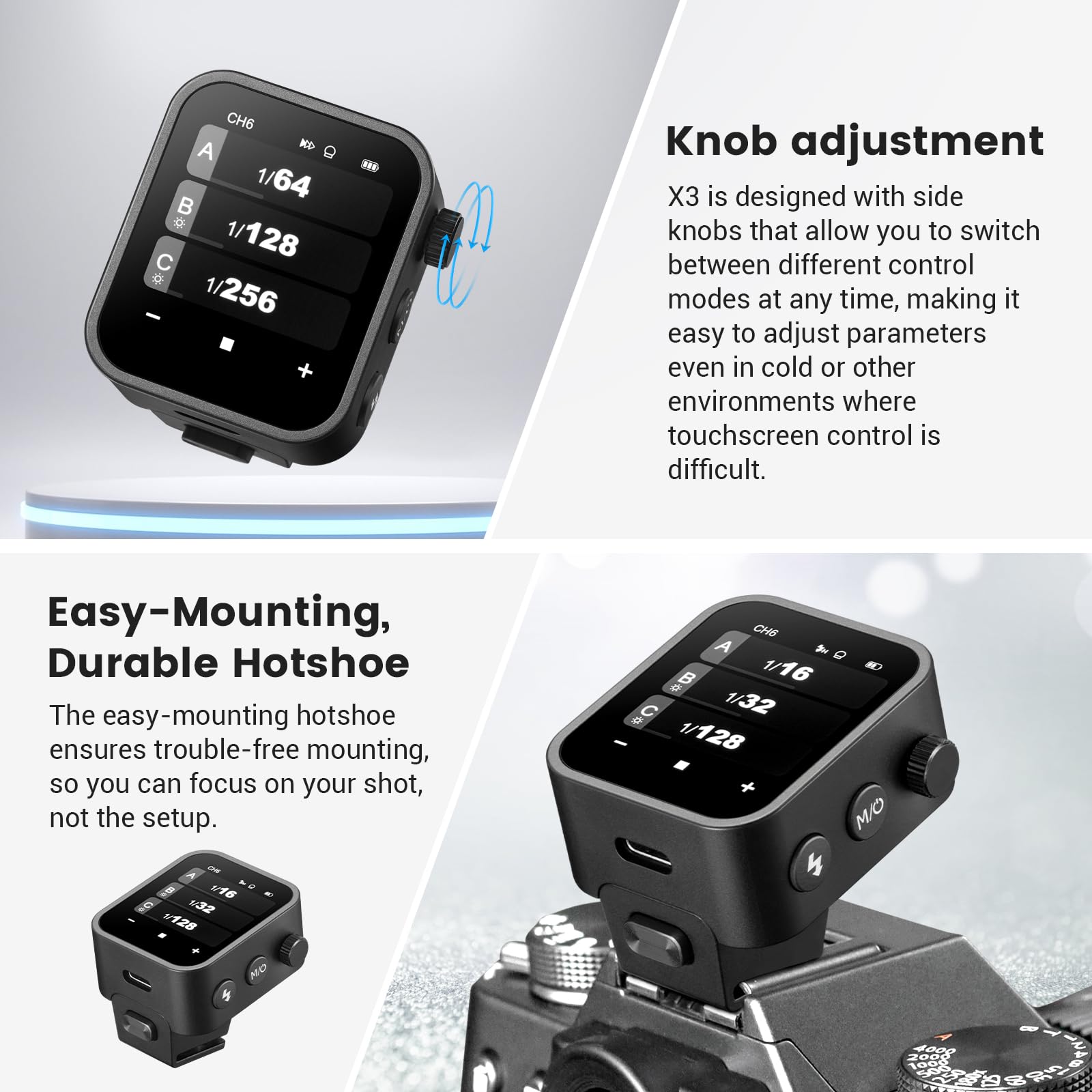 Godox X3-F Touchscreen Ttl Wireless Flash Trigger For Fuji Camera, 1/8000S Hss Ttl Tcm Function, Built-In Battery Usb-C Charge F