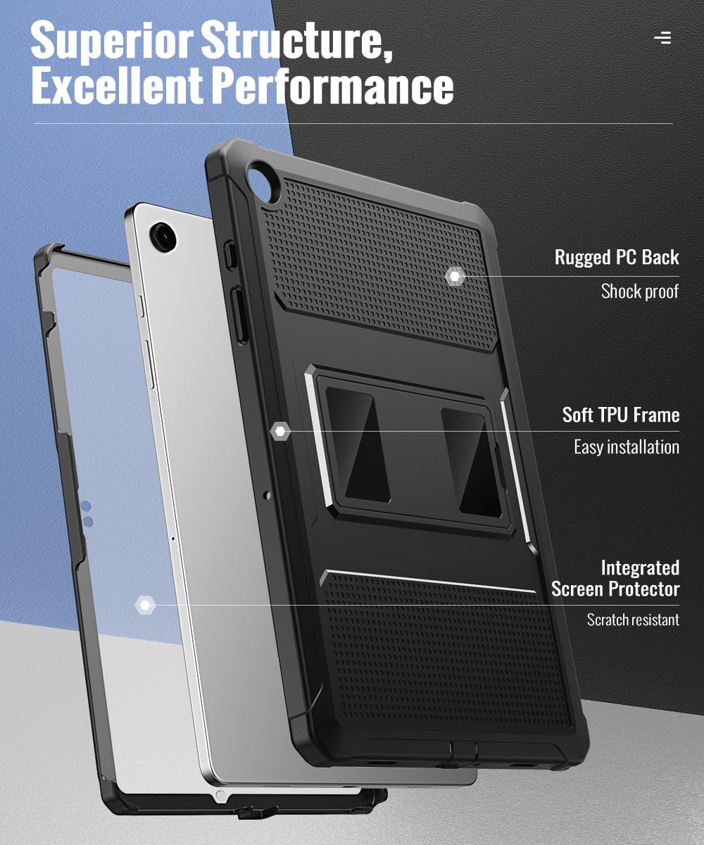 MoKo Case Fit Galaxy Tab A9 Plus 11 Inch 2023 (SM X210/X216/X218), Shockproof Full Body Rugged Stand Back Cover Built in Screen Protector Fit Galaxy Tab A9+ 11' 2023, Black