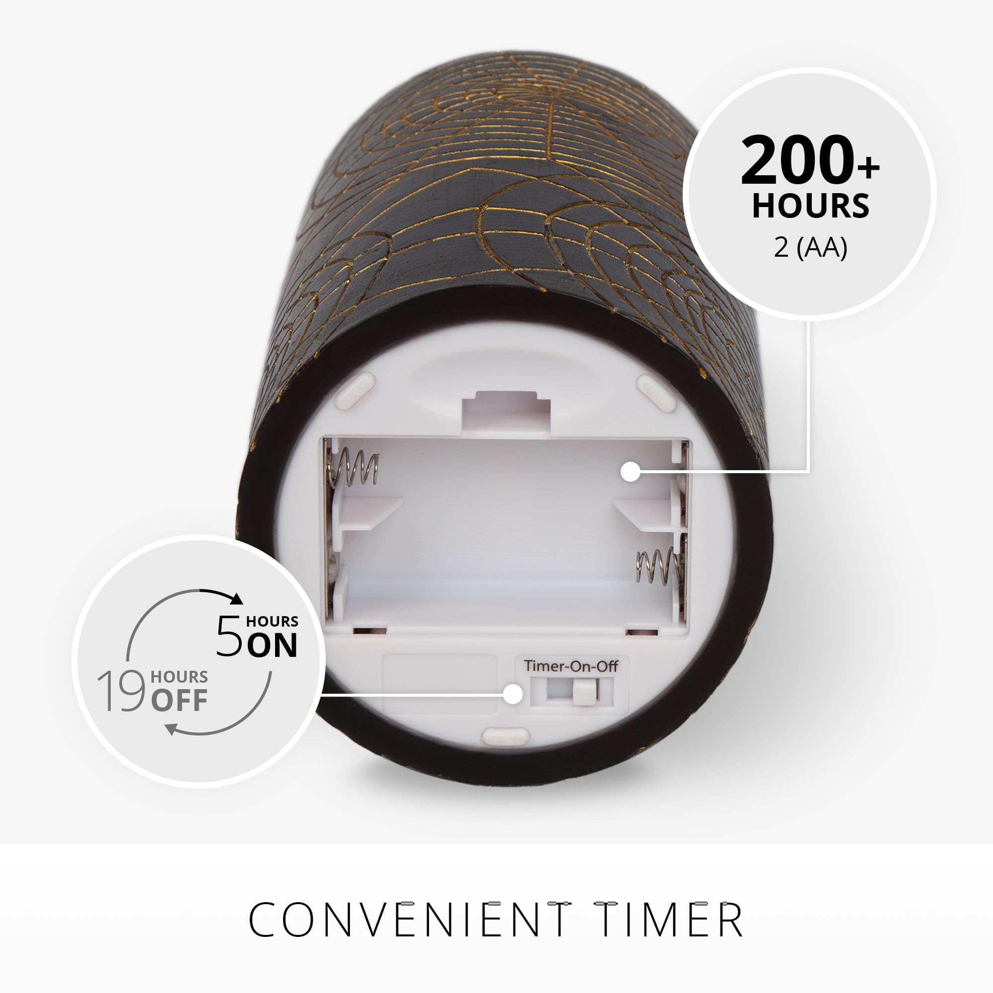 Luminara Black And Gold Spider Web Flameless Led Candle, Flat Top Moving Flame Pillar, Real Unscented Wax And Timer (3'' X 6.5''