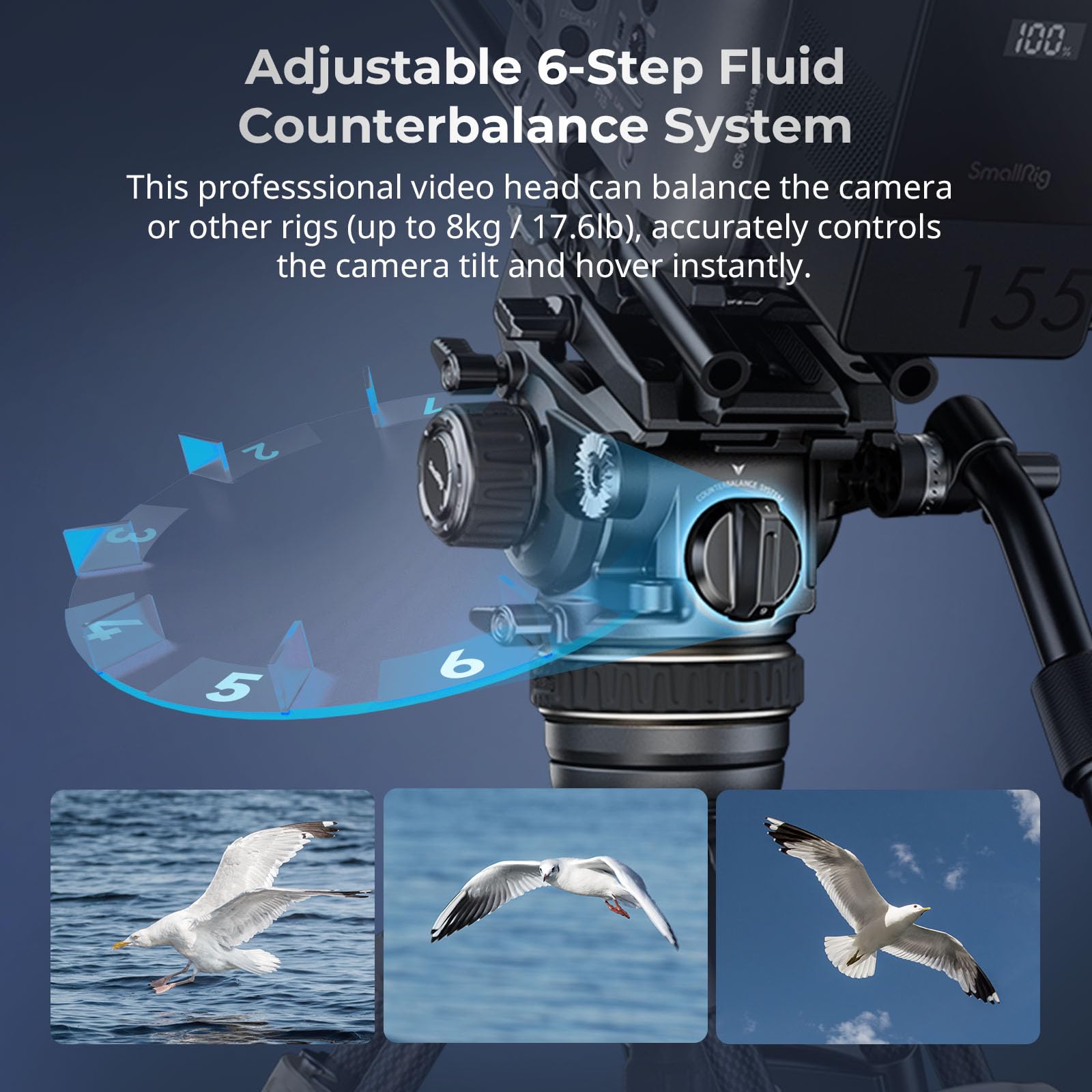 Smallrig Dh12 Professional Fluid Video Head With 6-Step Counterbalance Dynamic, Step-Less Damping Adjust On Pan/Tilt, Dual-Mode