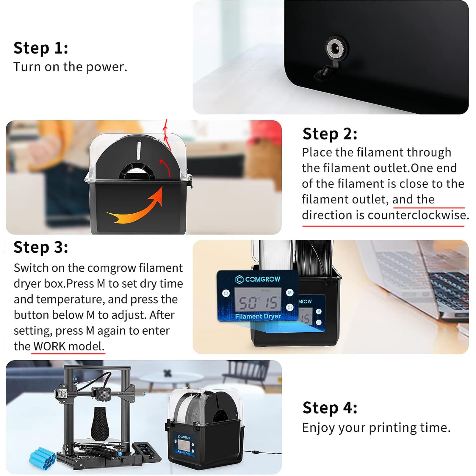 Comgrow 3D Printer Filament Dryer Box, Comgrow 3D Filament Storages, Keeping Filaments Dry During 3D Printing, Compatible With 1