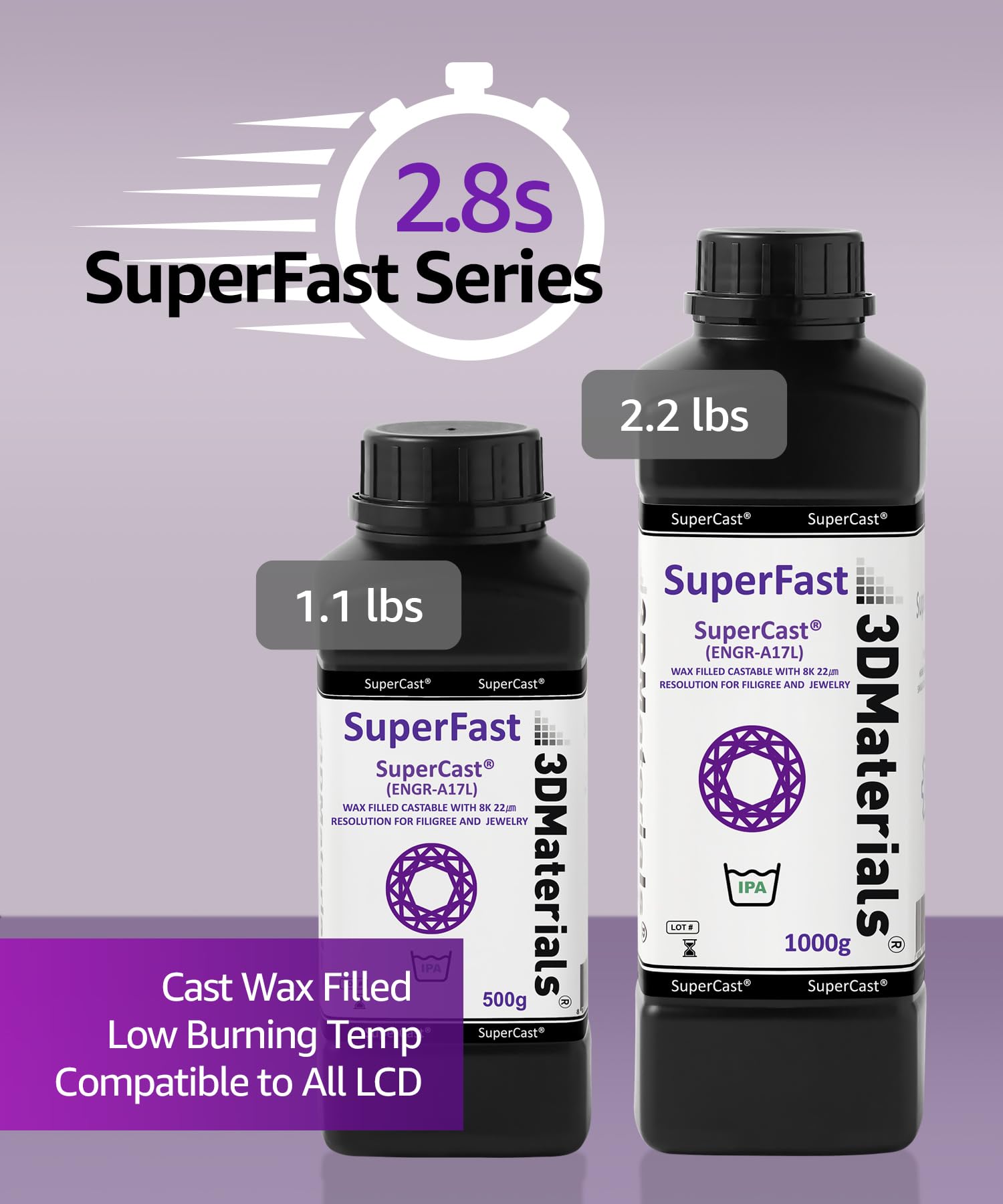 Supercast 8K 3D Printer Resin Wax Filled For Ultrafine Filigree, Jewelry, And Metal Casting, Made In Korea By 3Dmaterials (1000G