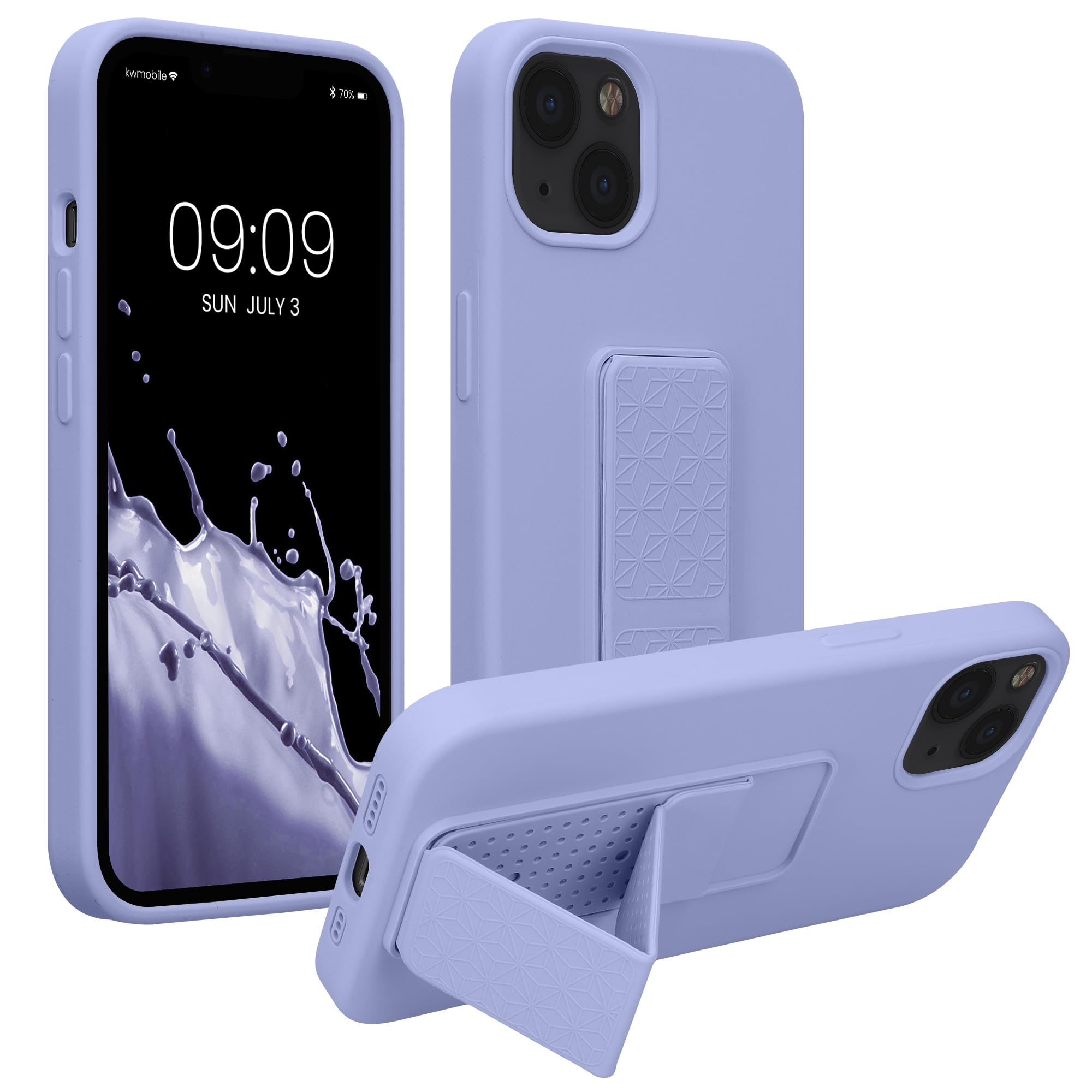 kwmobile Case Compatible with Apple iPhone 13 - Case with Hand Strap and Stand Soft TPU Silicone Coating - Lavender