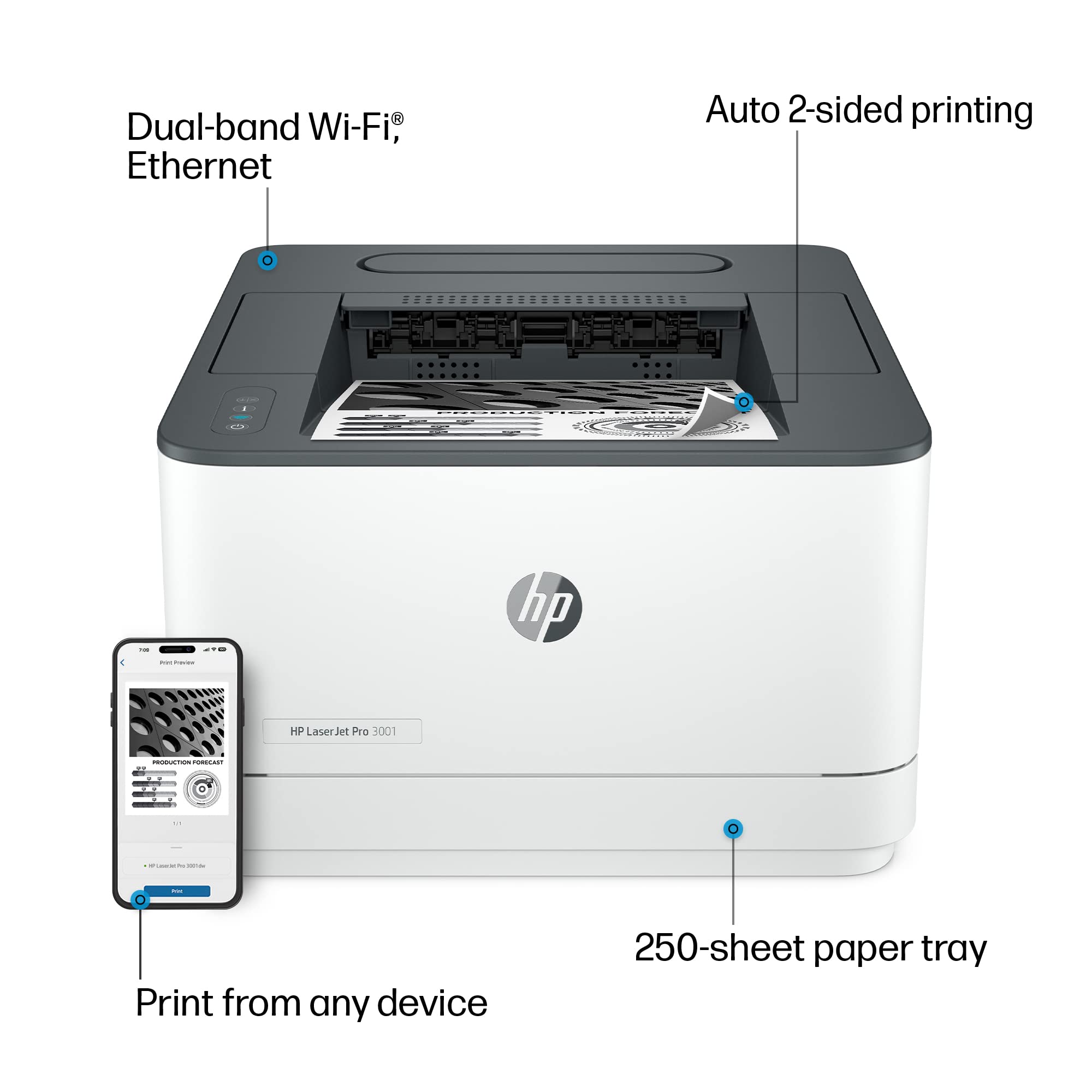 Hp Laserjet Pro 3001Dw Wireless Black & White Printer, Best-For-Office (3G65Of)