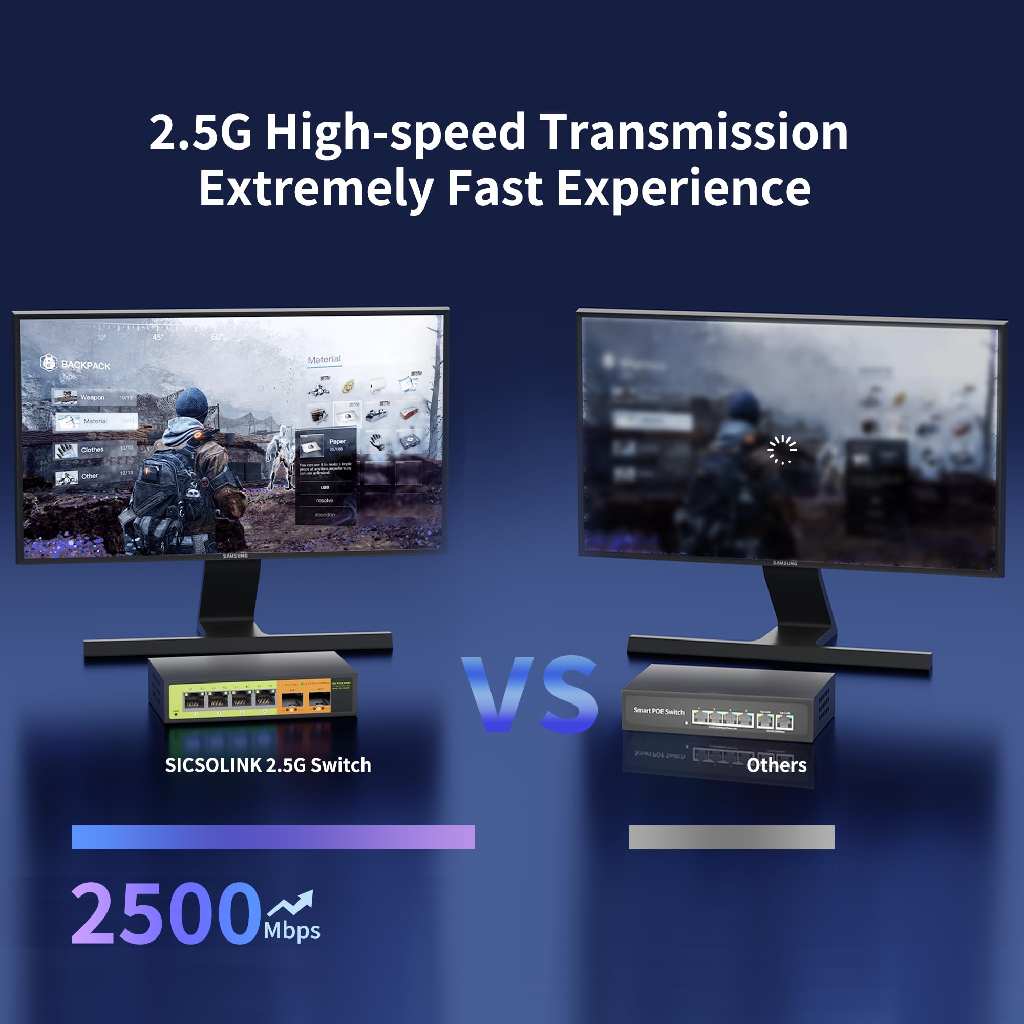 Sicsolink 6 Port 2.5G Ethernet Switch, 4X2.5Gb Ports With 2X10Gb Sfp Uplink, Unmanaged,Plug & Play, Desktop/Wall Mount, Fanless