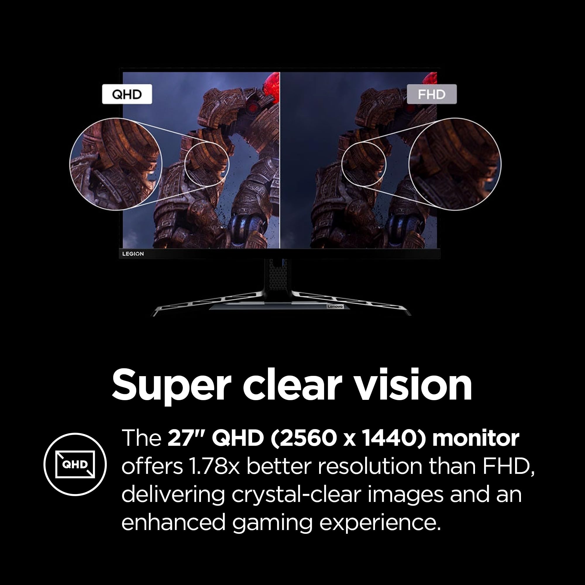 Lenovo Legion Y27Qf-30 Gaming Monitor, 27    Qhd Display, 250Hz, 0.5Ms Response, Amd Freesync Premium, 400 Nits, Lift/Tilt/Pivot