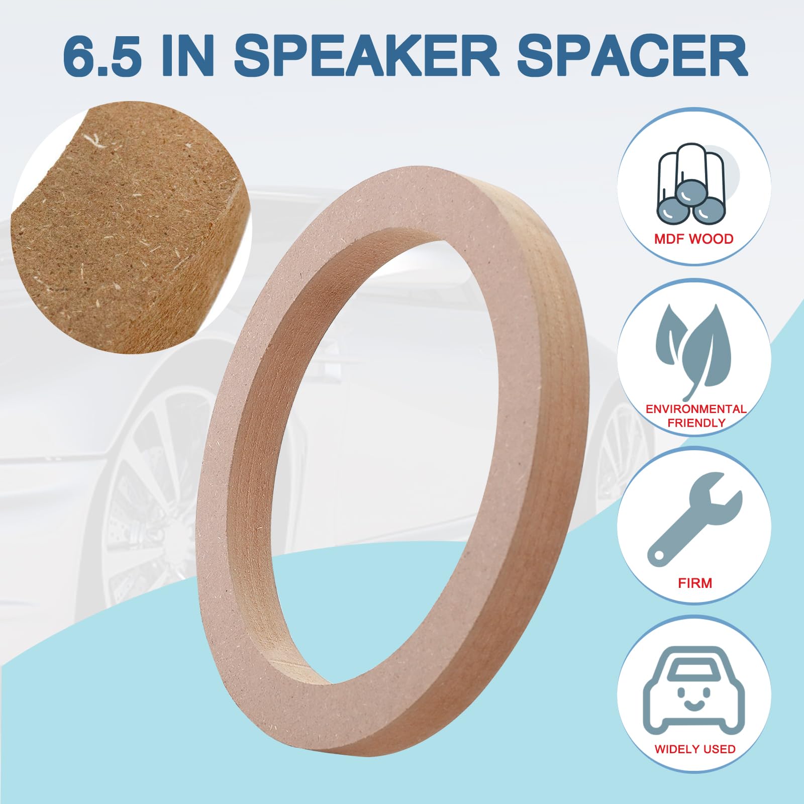 Aicars Universal 6.5 Speaker Spacer: 2  6.5 Speaker Spacer Wooden Mdf Speaker Rings For Cars/Boats/Trucks/Rv