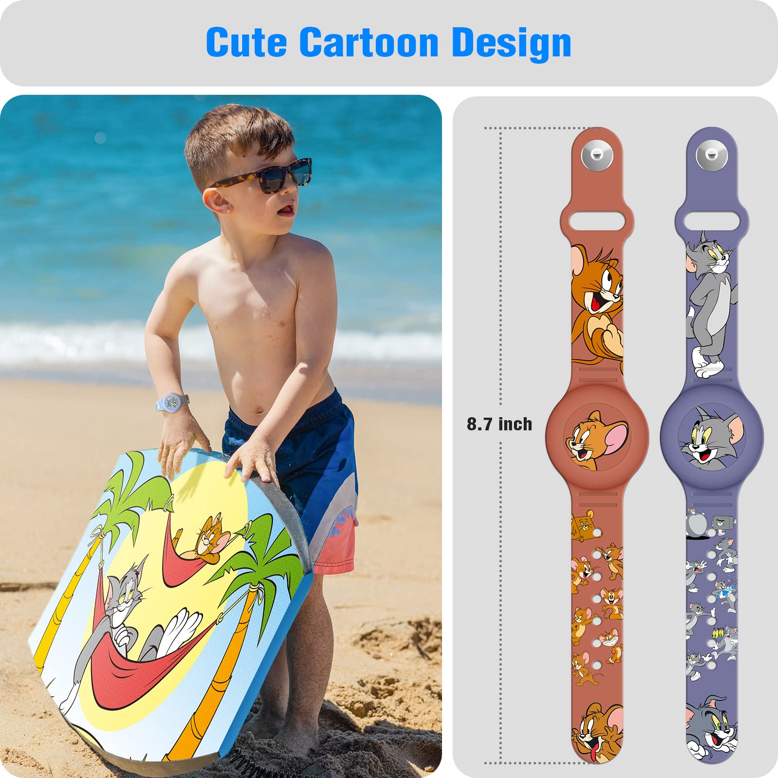 2 Pack Airtag Bracelet For Kids, Waterproof Cute Cartoon Air Tag Holder For Kids With Watch Band Design, Full Coverage Silicone