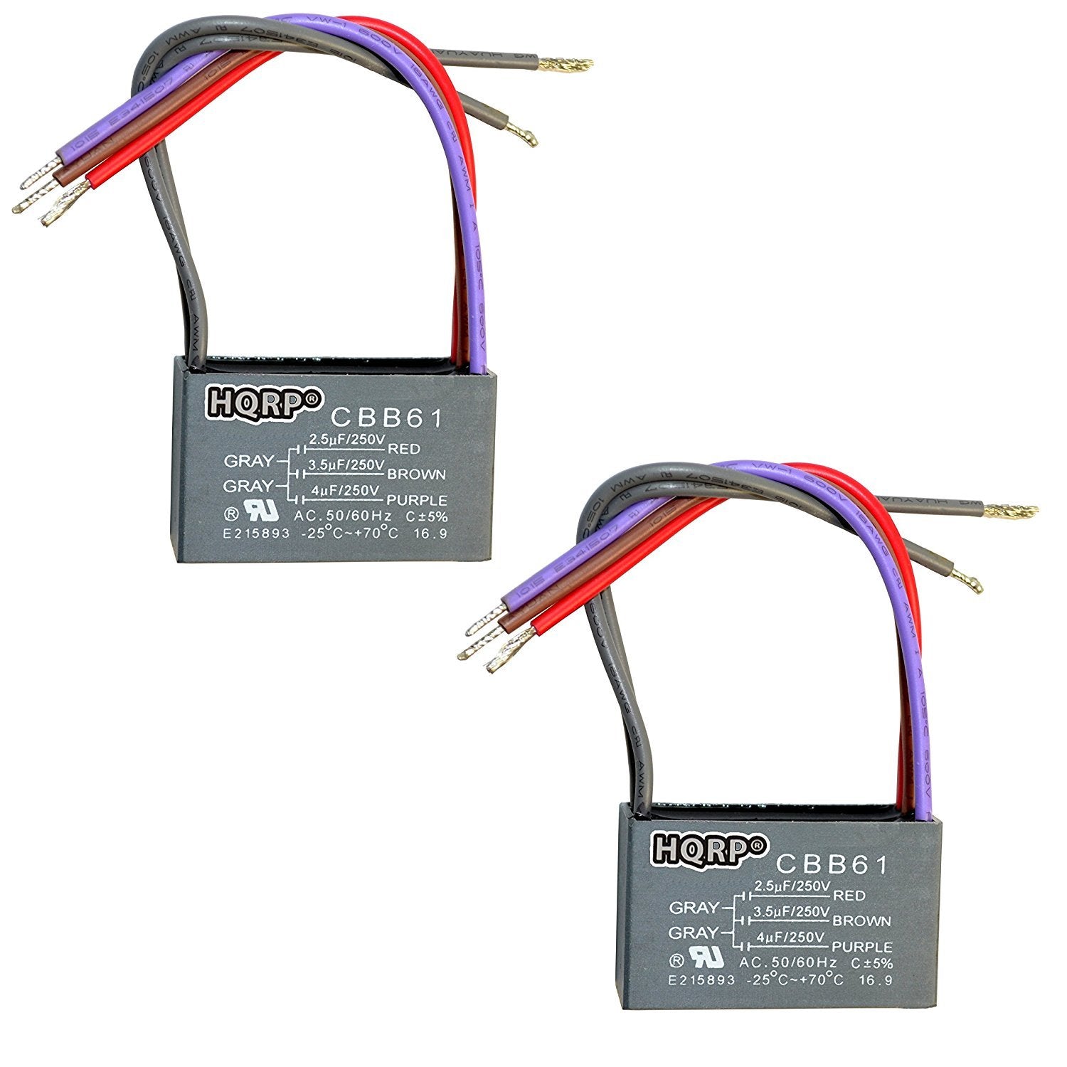 Hqrp 2 Pack Ceiling Fan Capacitor Cbb61 2.5Uf+3.5Uf+4Uf 5 Wire Ul Listed