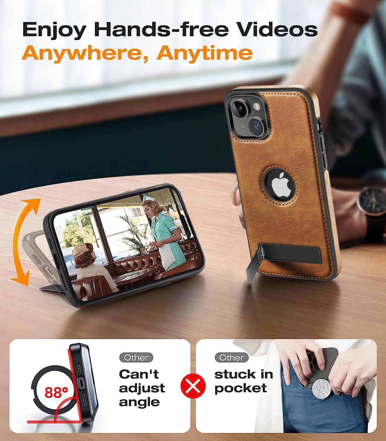 Wtcase Magnetic For Iphone 15 Leather Case,Built In Invisible Stand [Compatible With Magsafe] Protective Slim Kickstand Phone Co