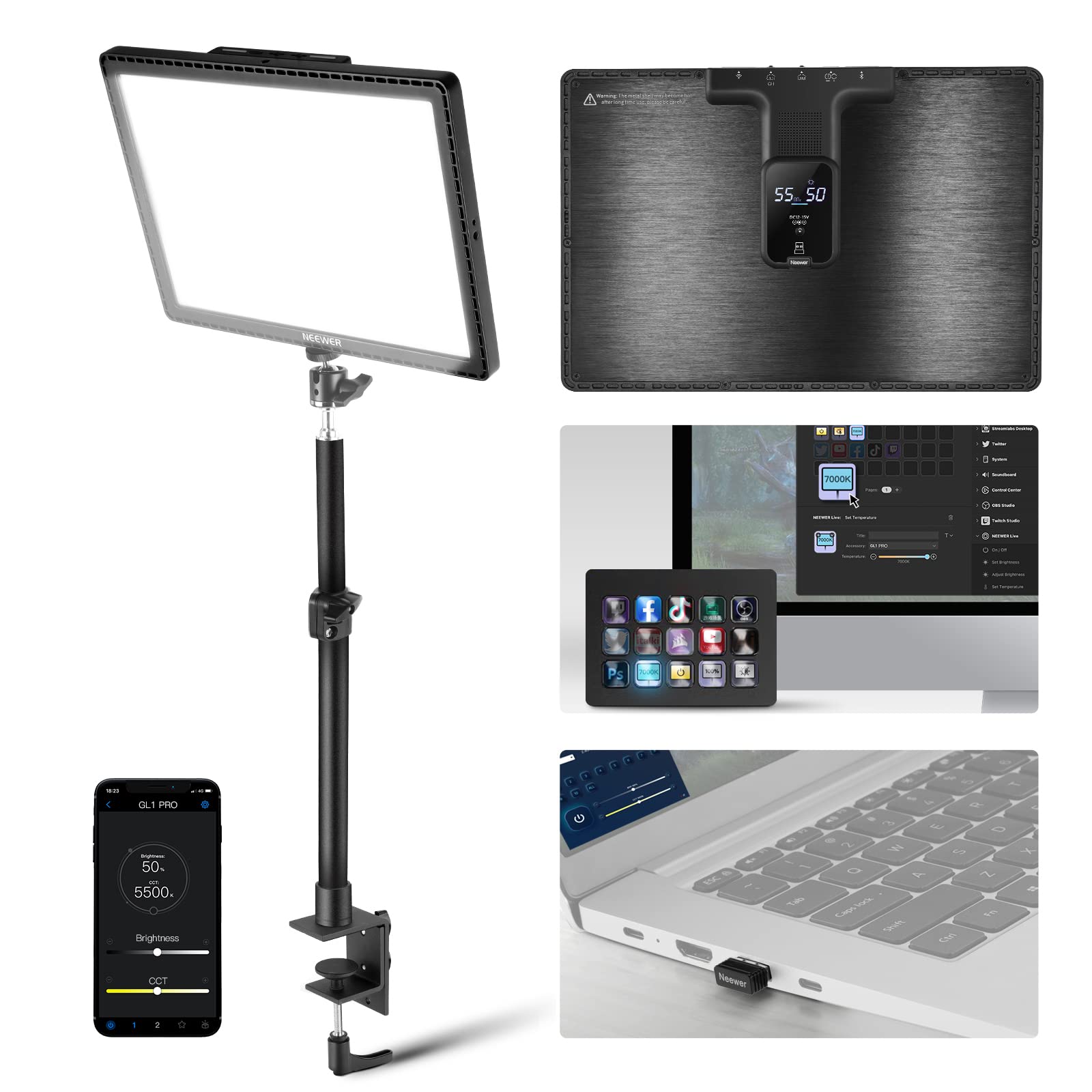 Neewer Gl1 Pro 15.5'' Key Light Streaming Light, Video Light With 2.4G Pc/Mac Ios/Android App Control, 2800Lm Led Panel Light Wi