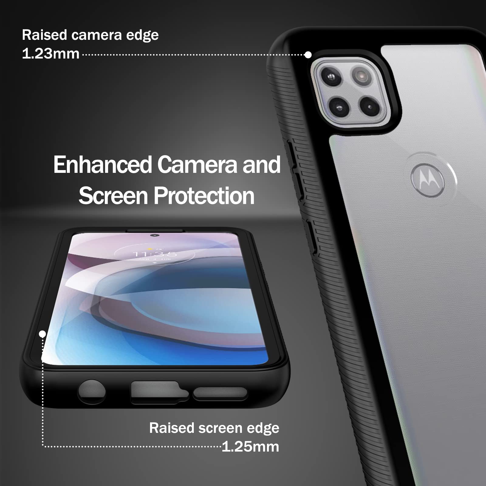 Wahhle Compatible With Motorola One 5G Ace Phone Case, Built In Screen Protector Full Body Shockproof Slim Fit Bumper Protective