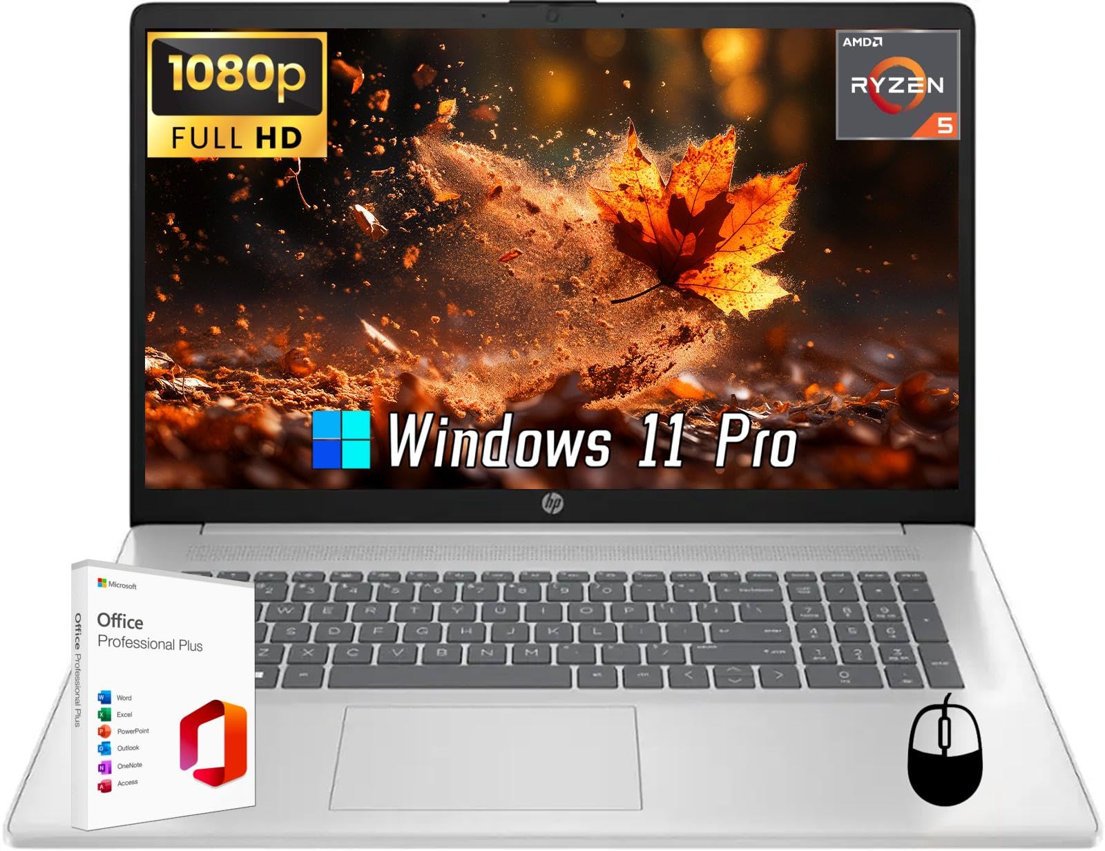 Hp 17 Inch Laptop, Microsoft Office Lifetime License & Windows 11 Pro, 17.3'' Fhd Display, Amd Ryzen 5 7430U, 32 Gb Ram, 1 Tb Ss