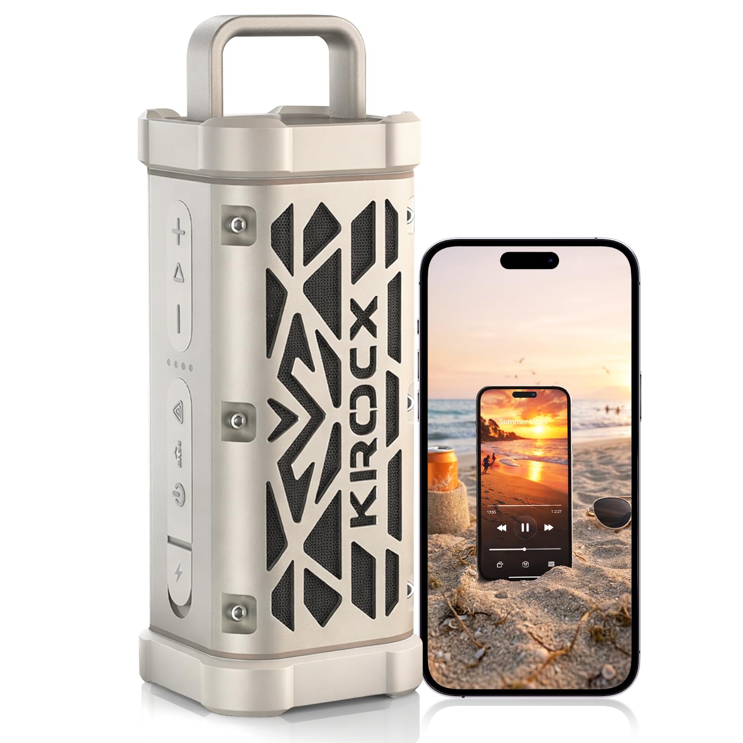 KROCX TRAVOR Magnetic Bluetooth Outdoor Speaker, Rugged All-Aluminum Build, 45W, Deep Bass, IP68 Waterproof Portable Speakers fo