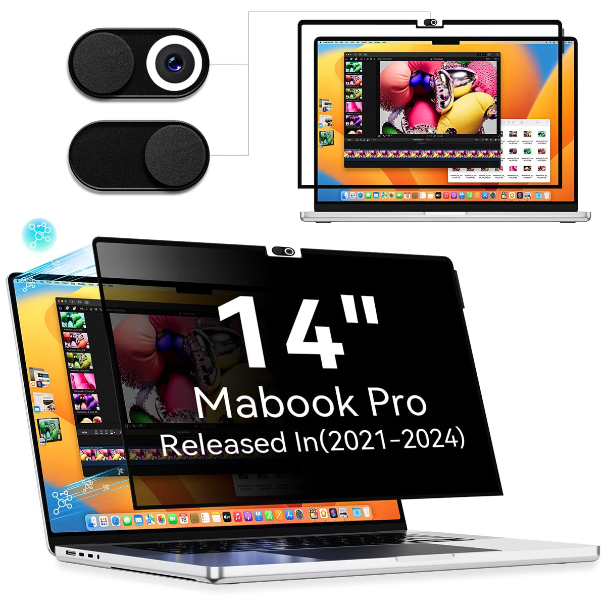 Privacy Screen Protector For Macbook Pro 14 Inch (2021 2024, M1, M2), Easy On/Off Removable Anti Spy Blue Light Glare Cover Shie