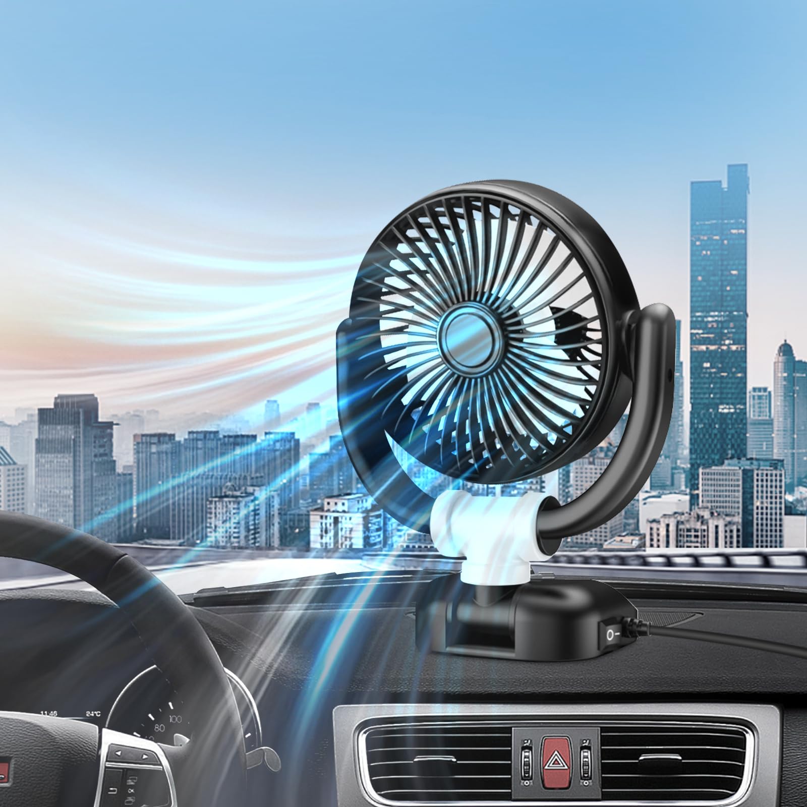 Rainyanunite Car Fan   2024 New Portable Folding Fan With 360 Rotate,Brushless Motor,Strong Wind Air Circulation,Multiple Uses (