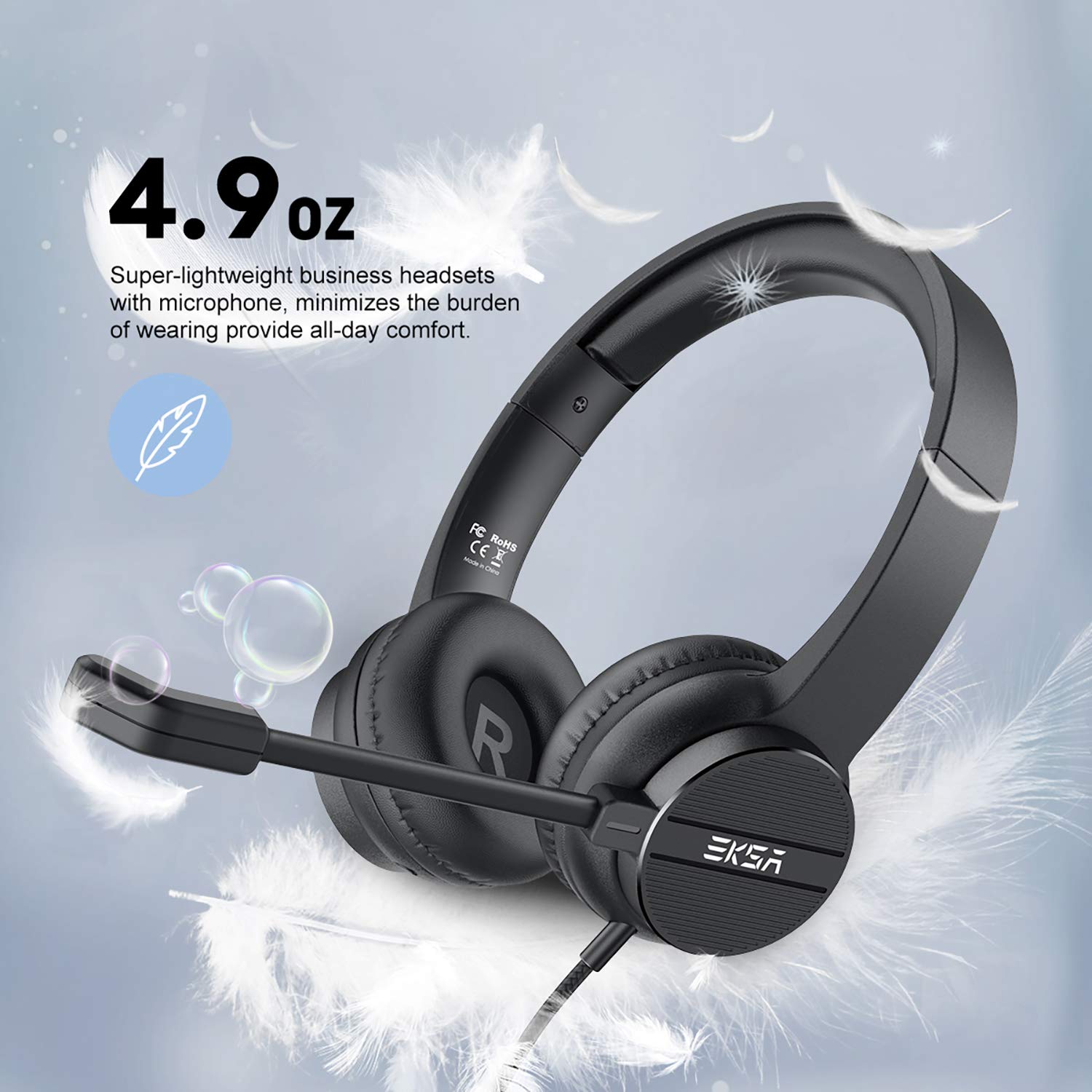 Eksa Wired Headset With Mic, Computer Headset With Microphone For Pc, 3.5Mm Headset With Mic With Noise Cancelling For Pc/Laptop