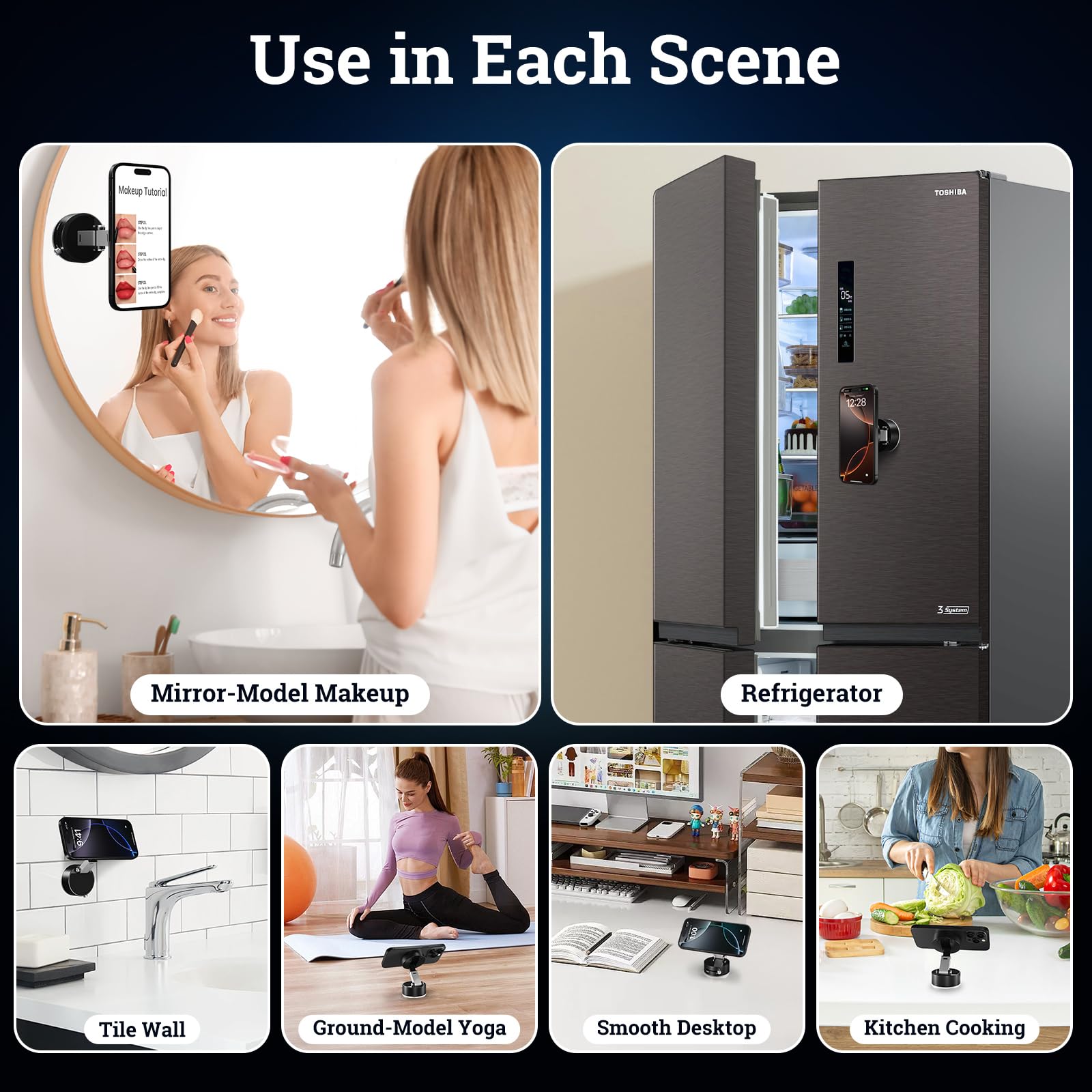 Uceento New Vacuum Magnetic Phone Holder, Suction Cup Phone Mount, Foldable Strong Magnetic Cell Phone Holder For Car/Gym/Mirror