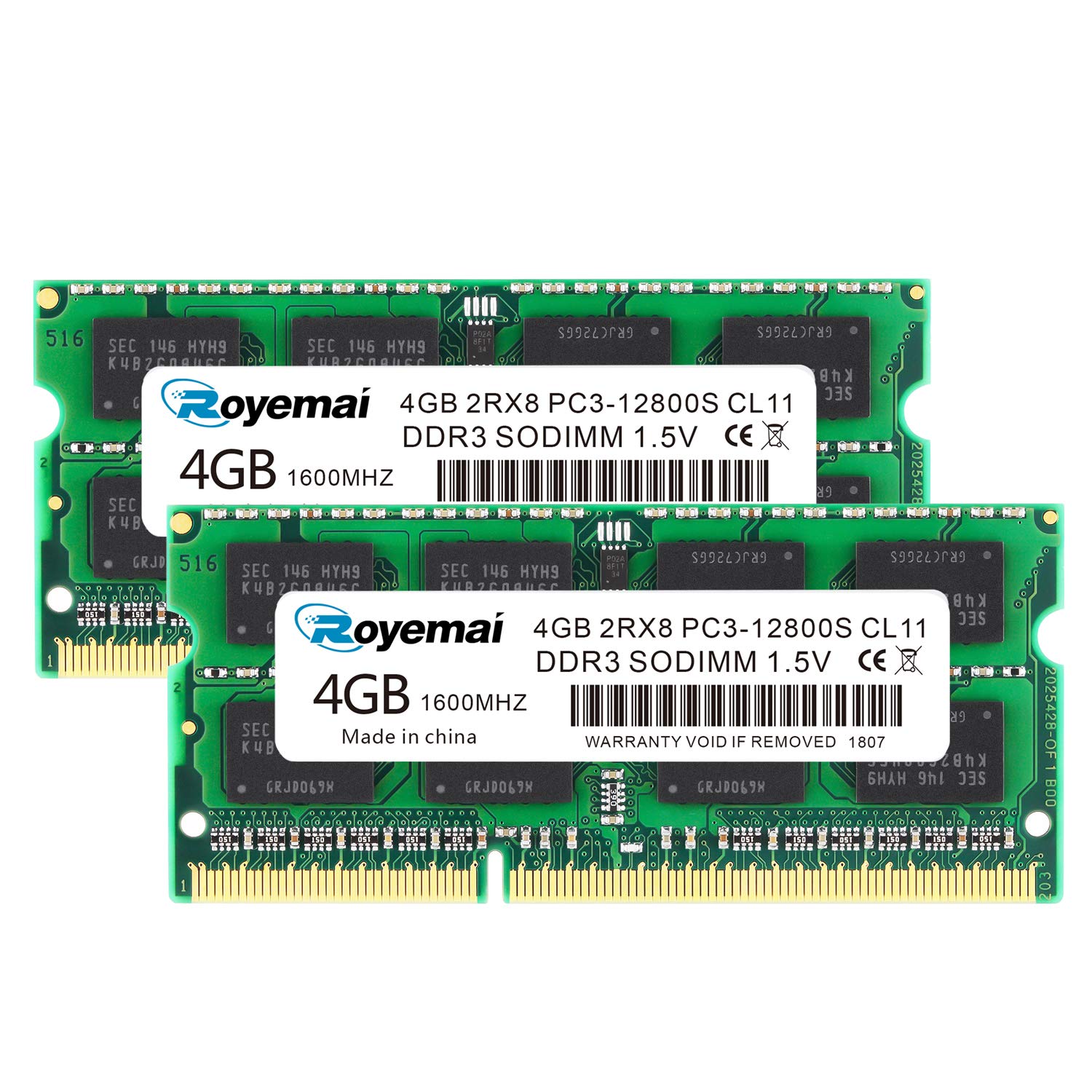 8Gb Kit (2X4Gb) Ddr3 1600Mhz Sodimm Ram, Royemai Pc3 12800 2Rx8 1.35V 1.5V Cl11 204 Pin Notebook Laptop Ram Memory Module