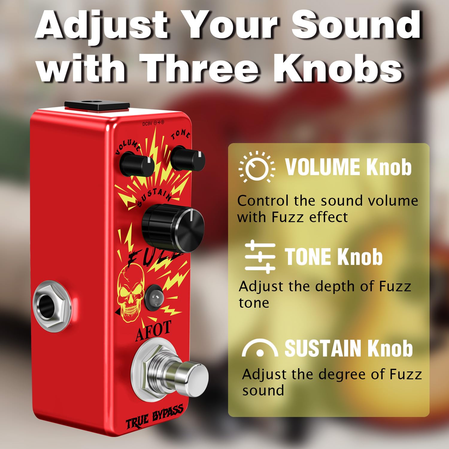 Classic Fuzz Guitar Pedal Vintage Fuzz Mini Guitar Effects Pedal Traditional Fuzz Effect, Plump And Rich Tone,Guitar Effects Ped