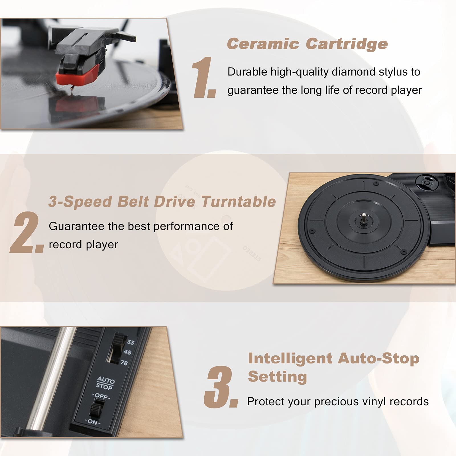 Lp&No.1 Wireless Turntable With Stereo Bookshelf Speakers, 3 Speed Vintage Belt Drive Turntable With Wireless Playback & Auto St