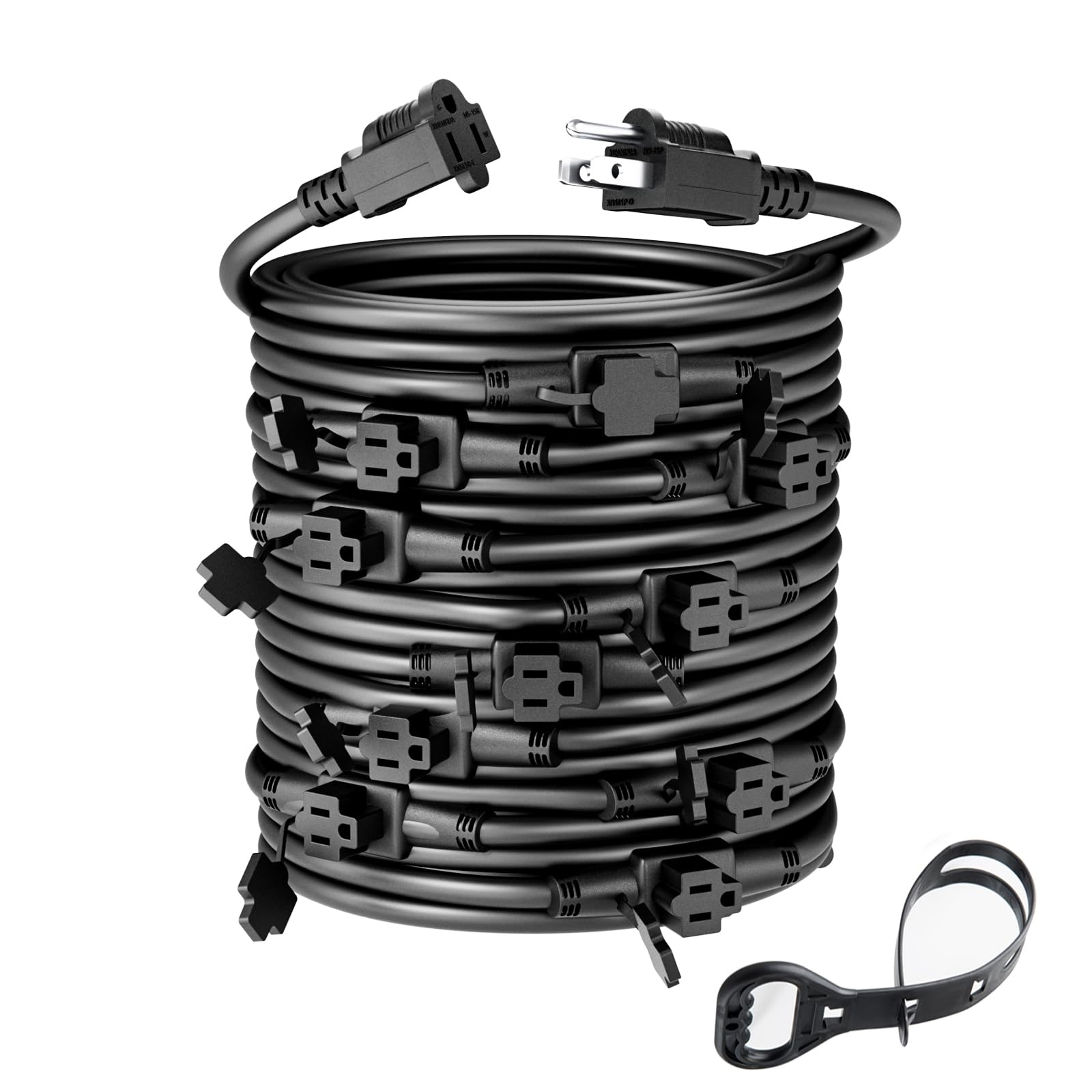 Yodotek Black 50Ft 16 Gauge Multi Indoor/Outdoor Power Extension Cord,Multiple Evenly Spaced 11 Outlet,Cord Splitter,For Landsca